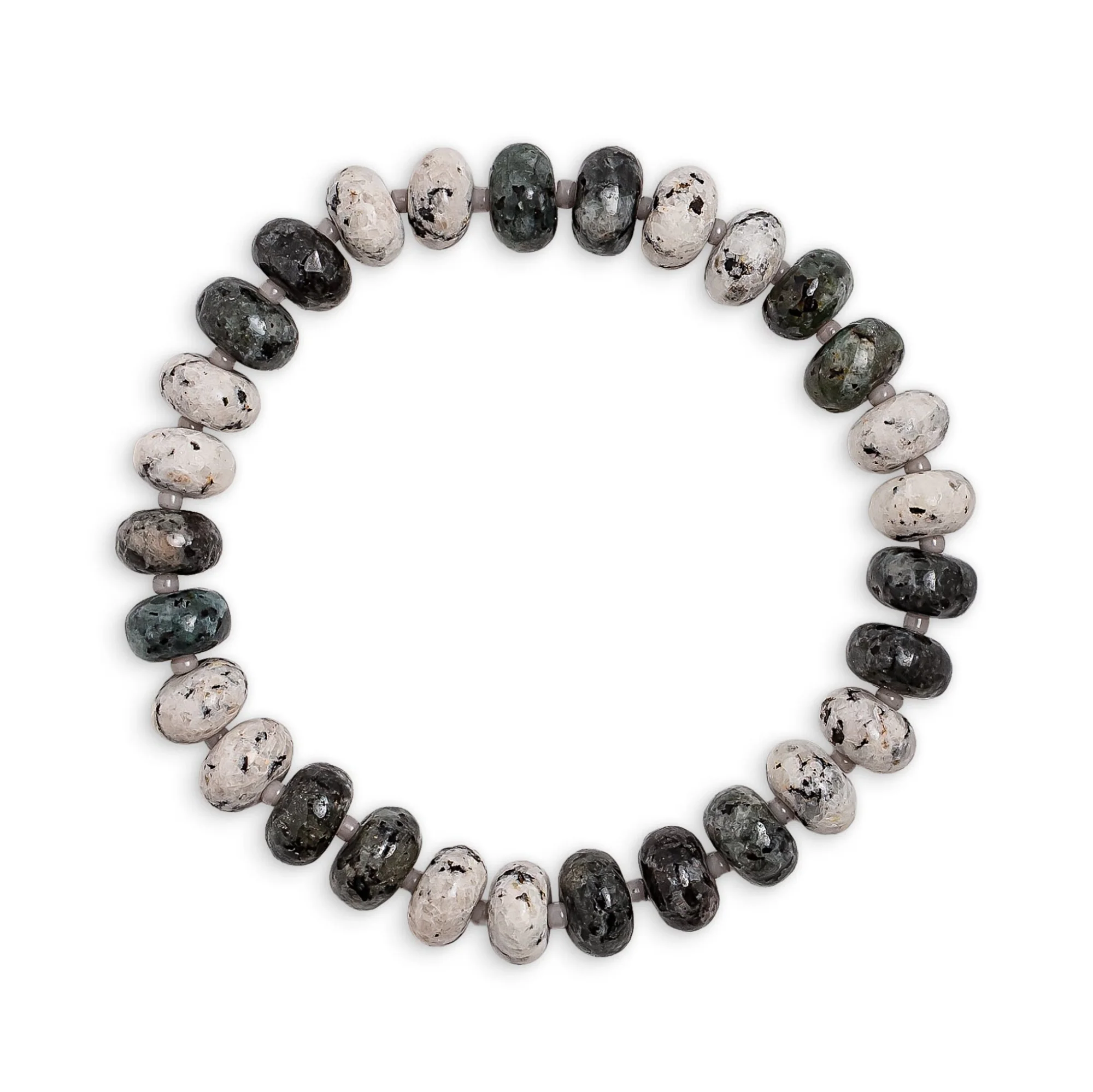 Black Labradorite and White Granite Beaded Bracelet