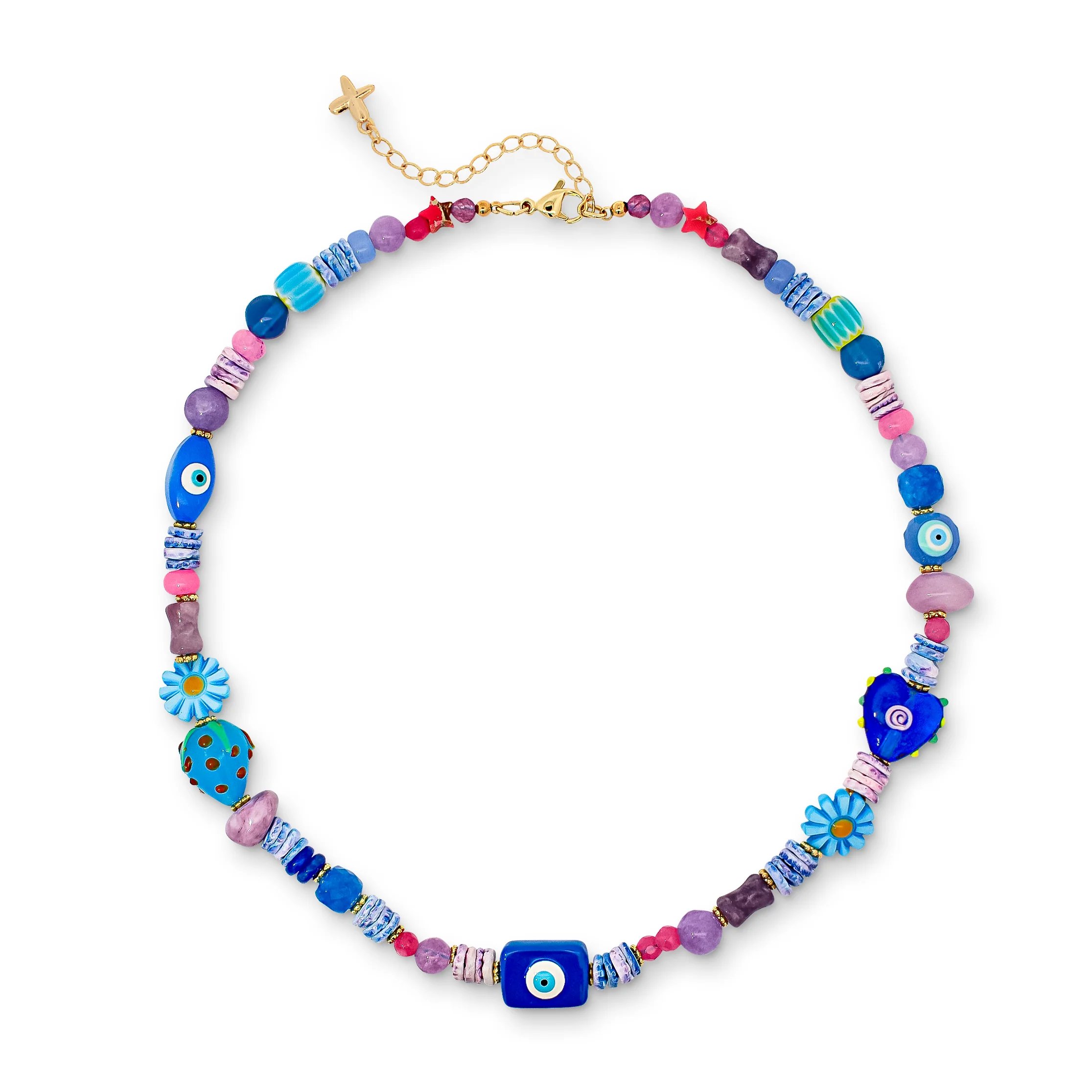 Blue & Purple Natural Stone Beaded Charm Necklace