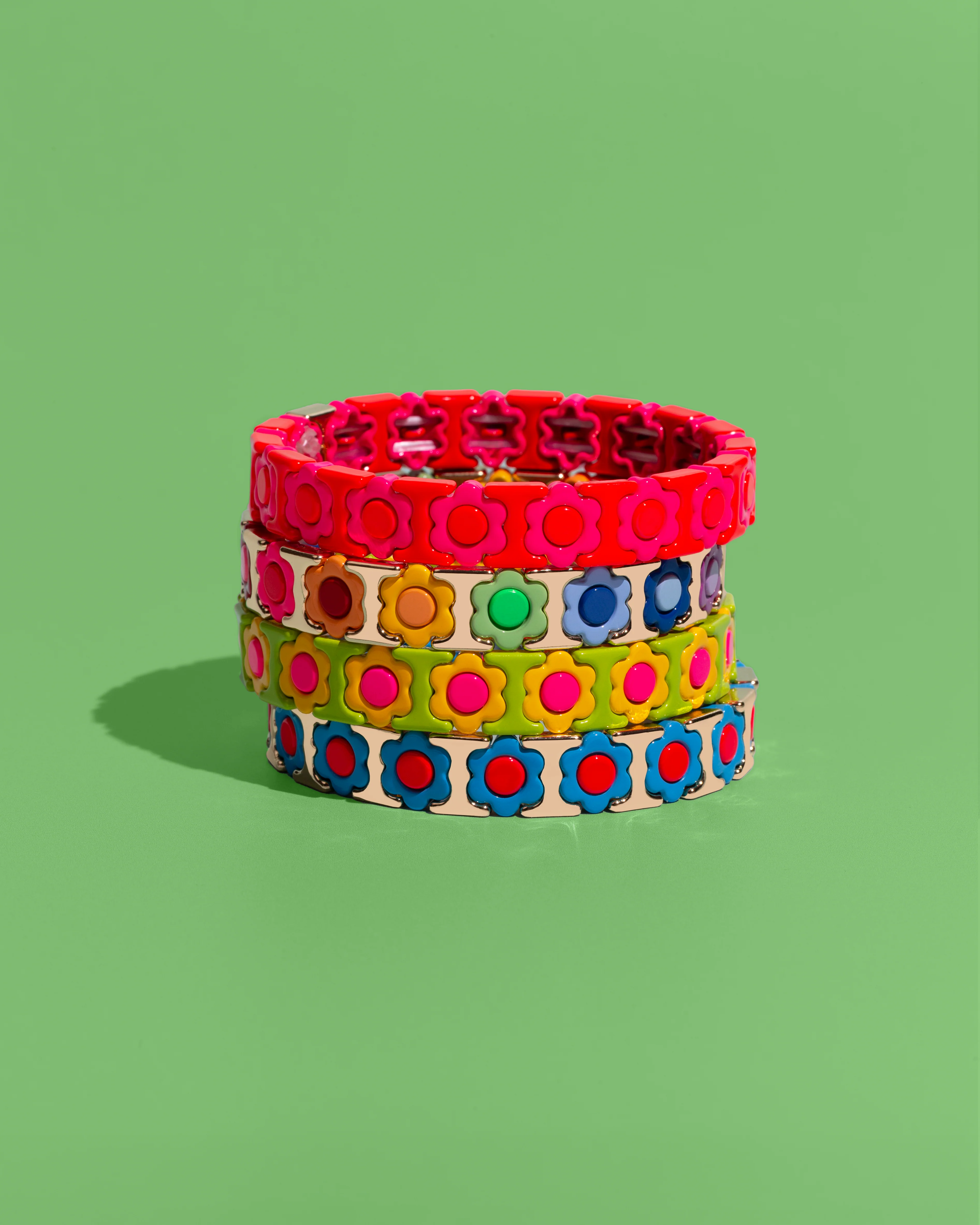 Blue and Red Flower and Gold-Tone Metal Beaded Bracelet - Image 2