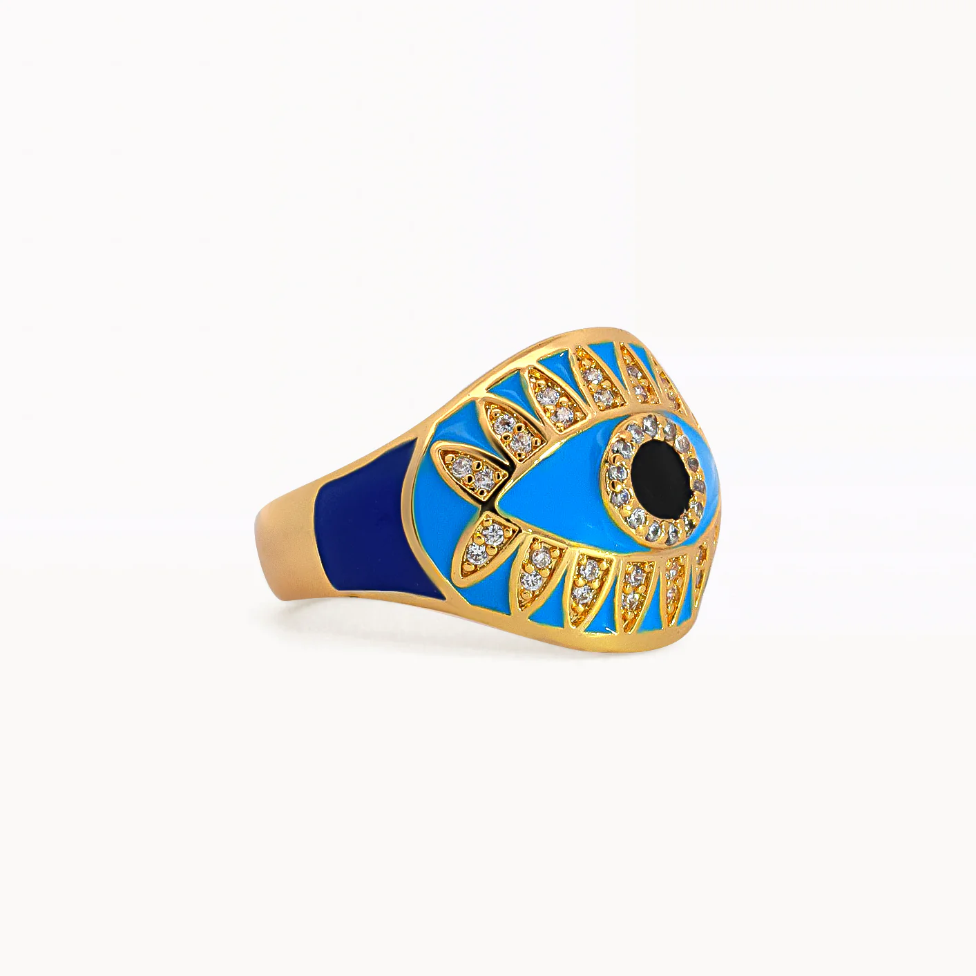 Blue Chunky Embellished Evil Eye Ring - Image 3