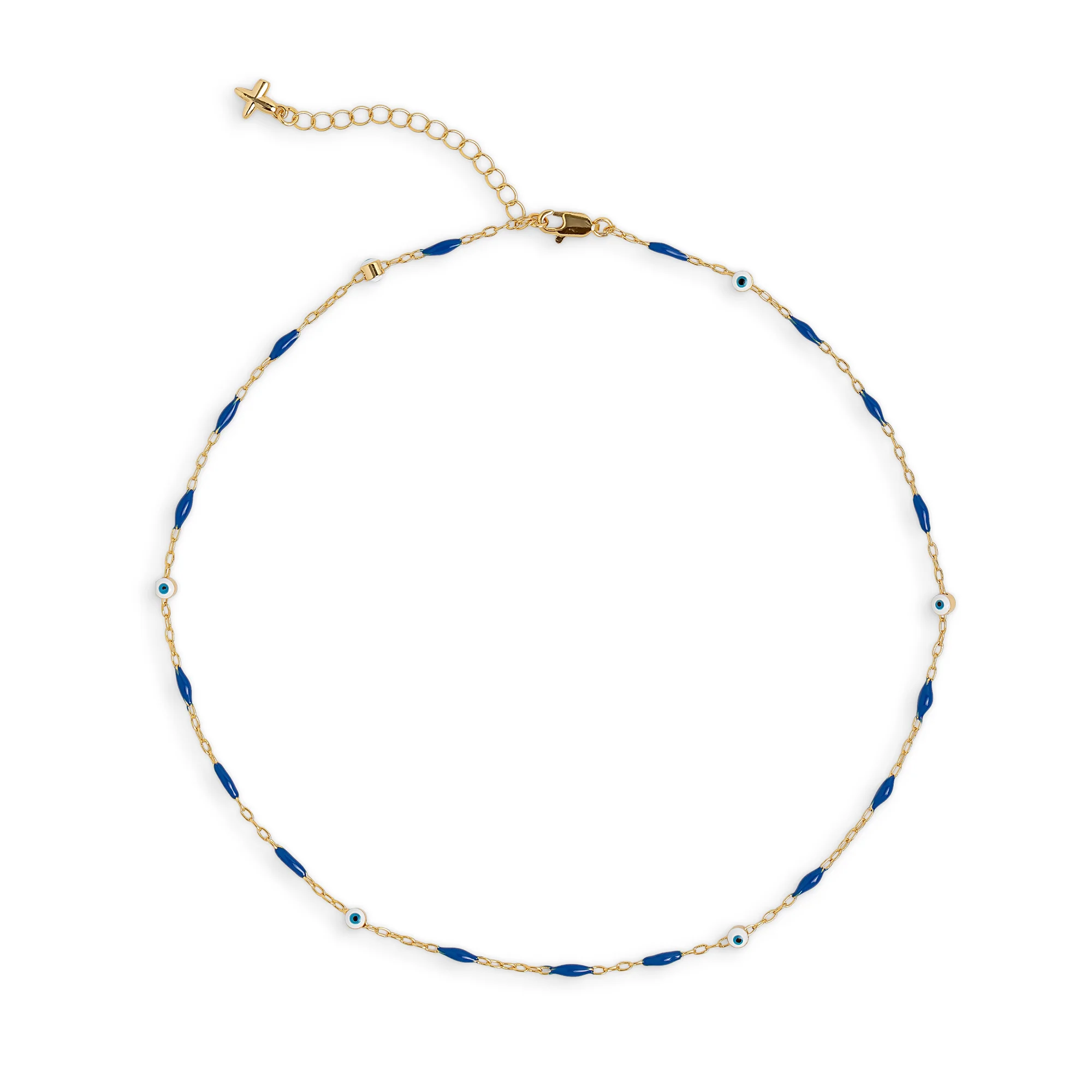 Blue Enamel and Evil Eye Chain Necklace