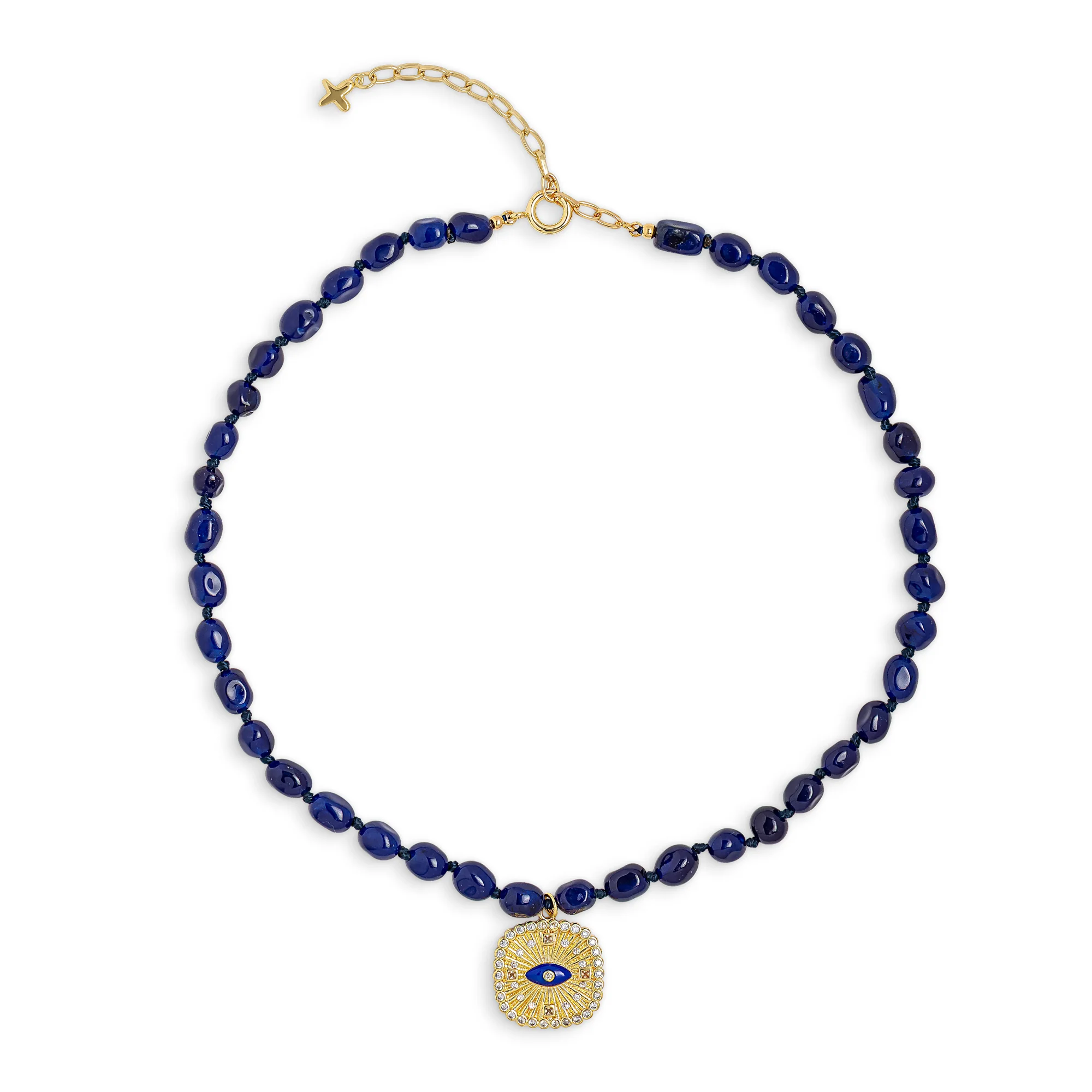 Blue Jade Stone Beaded Charm Necklace
