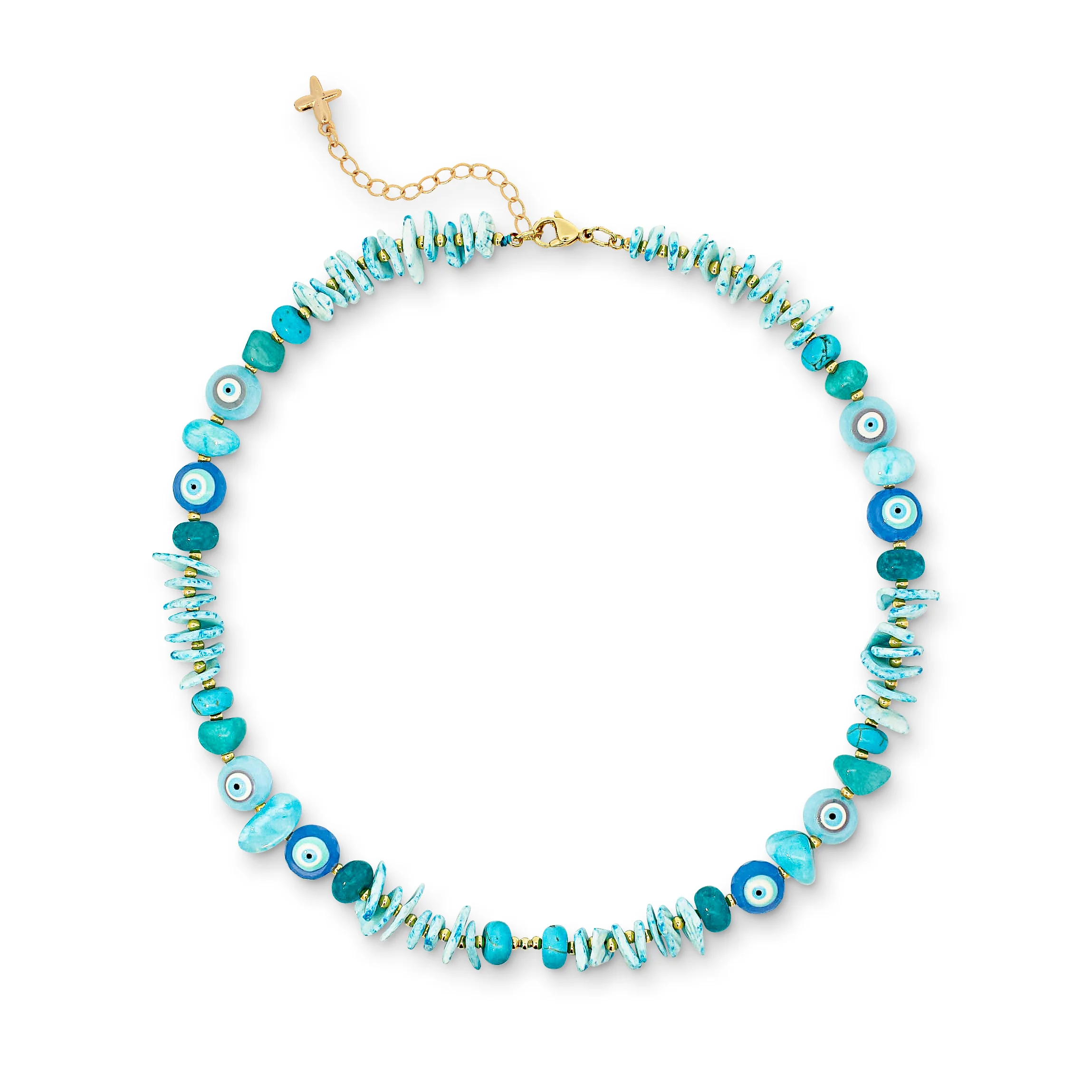 Blue Mixed Natural Jade Stone & Shell Beaded Necklace