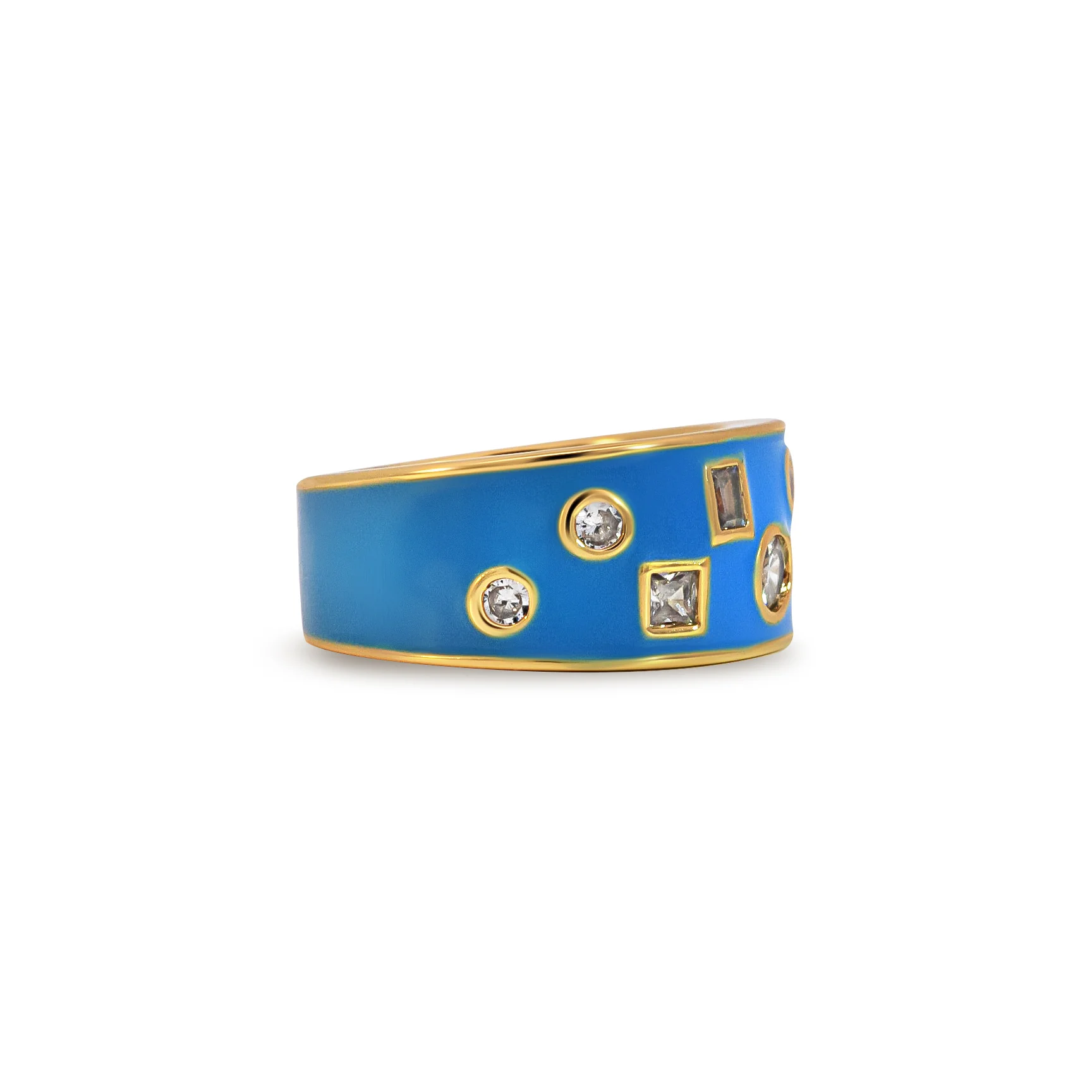 Blue Mixed-Shape Chunky Embellished Enamel Ring - Image 3
