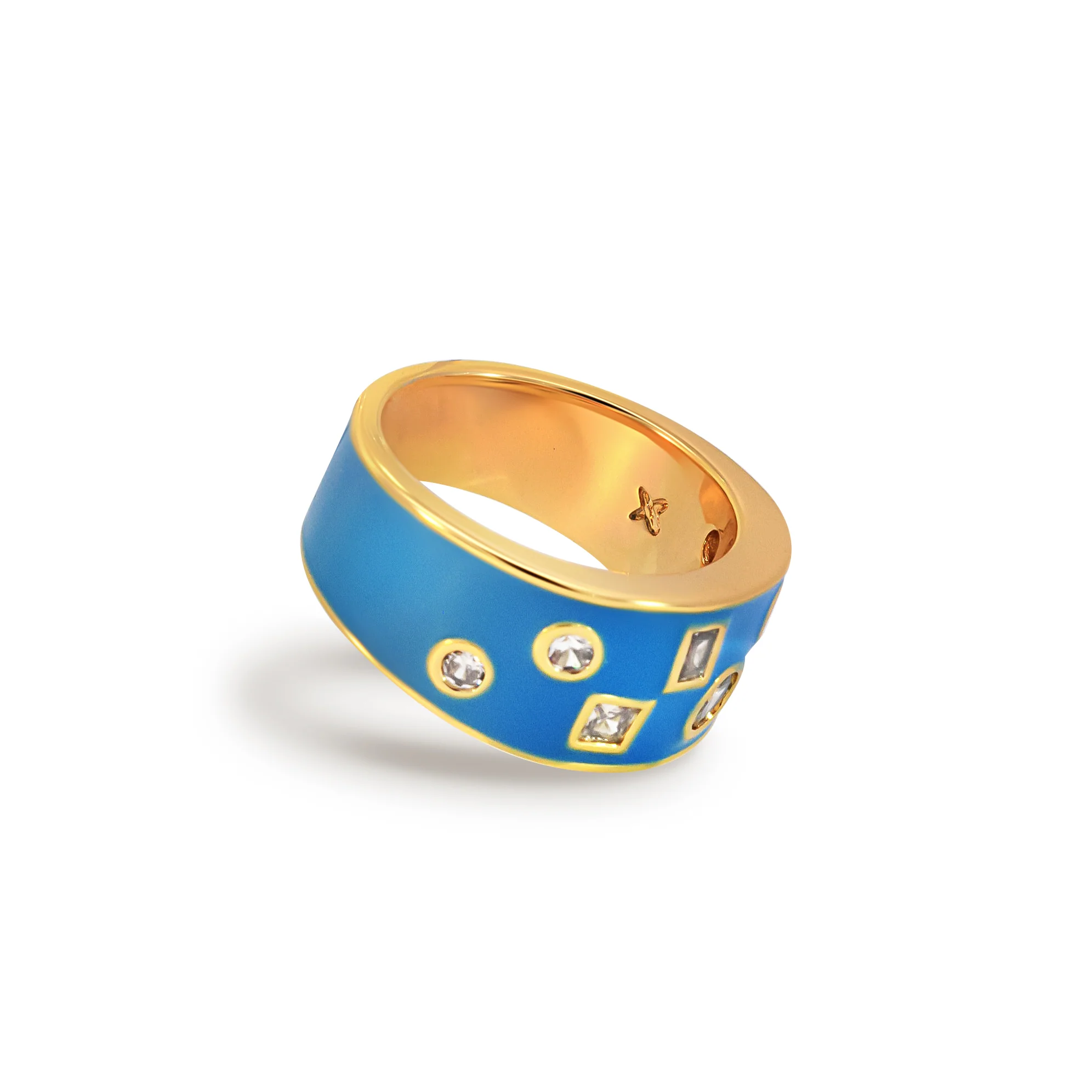 Blue Mixed-Shape Chunky Embellished Enamel Ring - Image 4