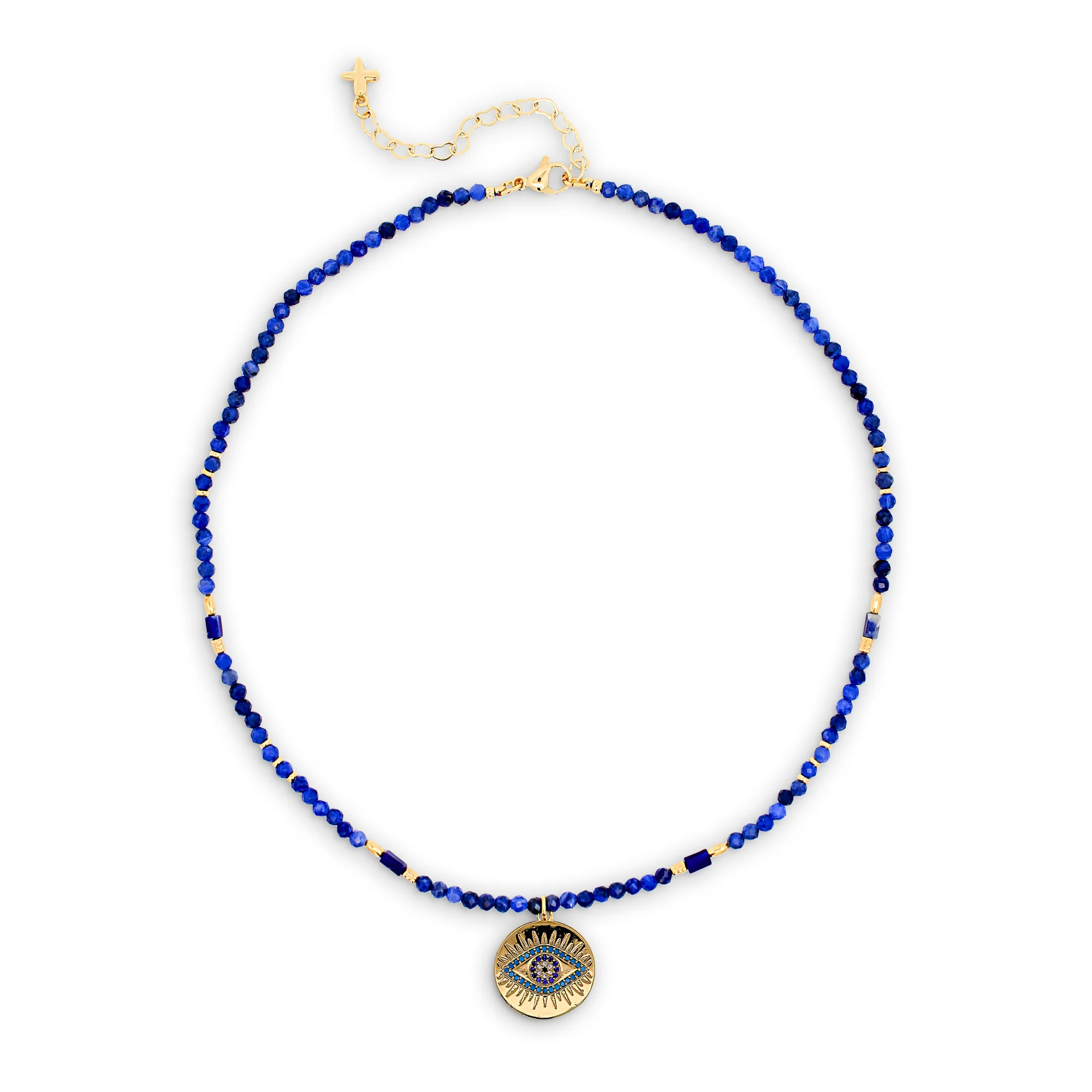 Blue Natural Stones & Embellished Coin Charm Evil Eye Pendant