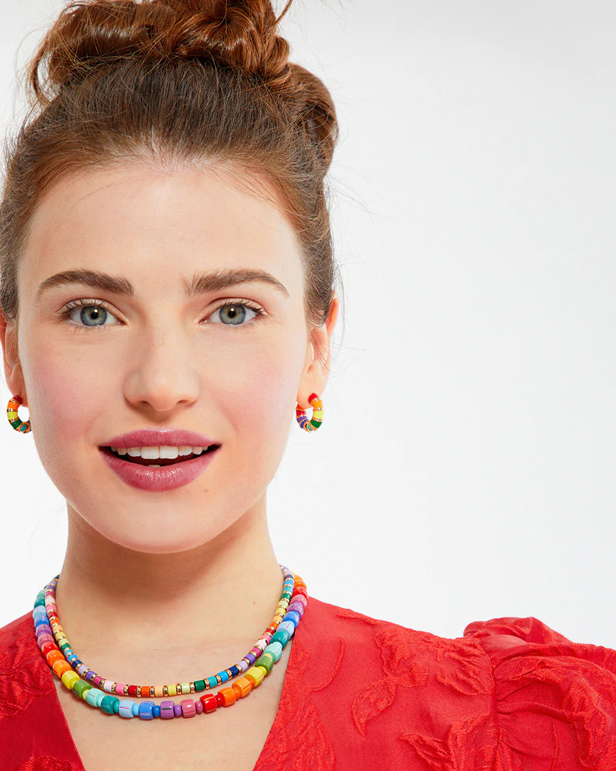 Bright Rainbow Enamel Hoop Earrings - Image 2