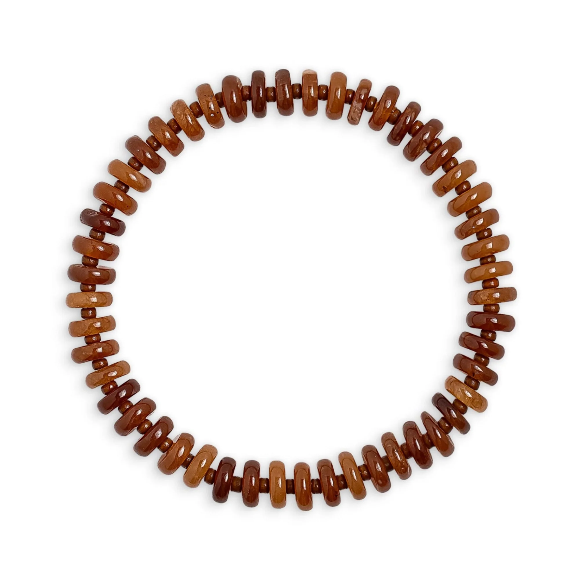Brown Flat Jade Stone Flat Beaded Bracelet