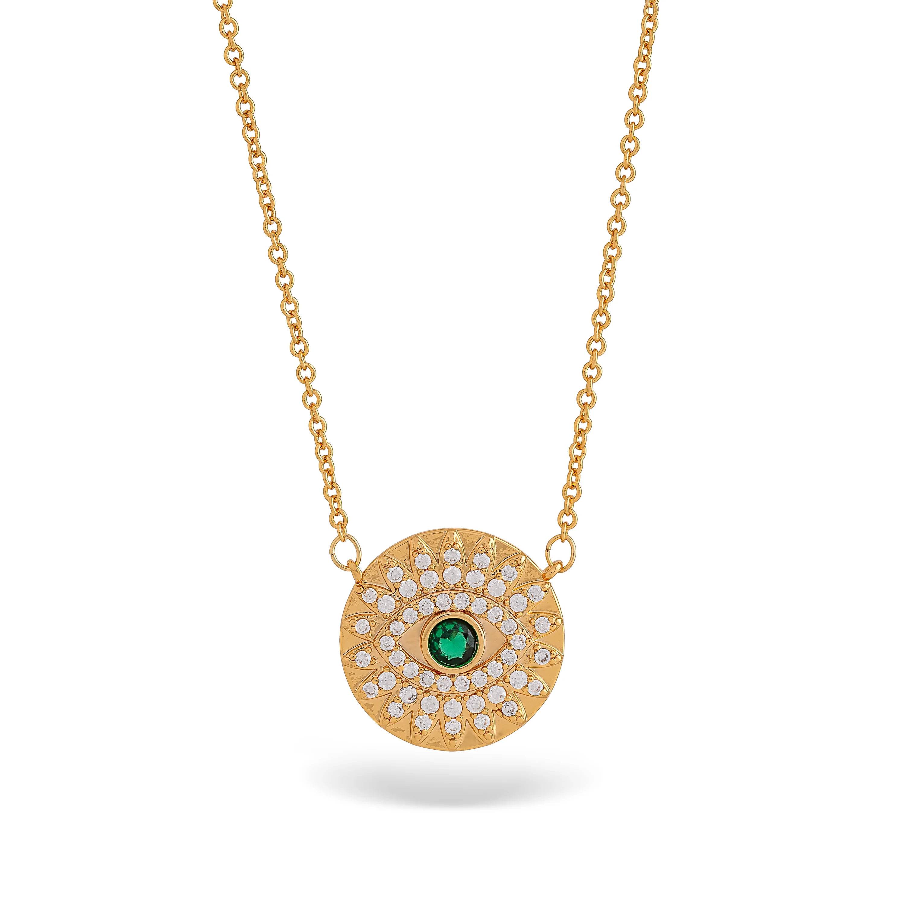 Emerald Green Cubic Zirconia Evil Eye Charm Necklace