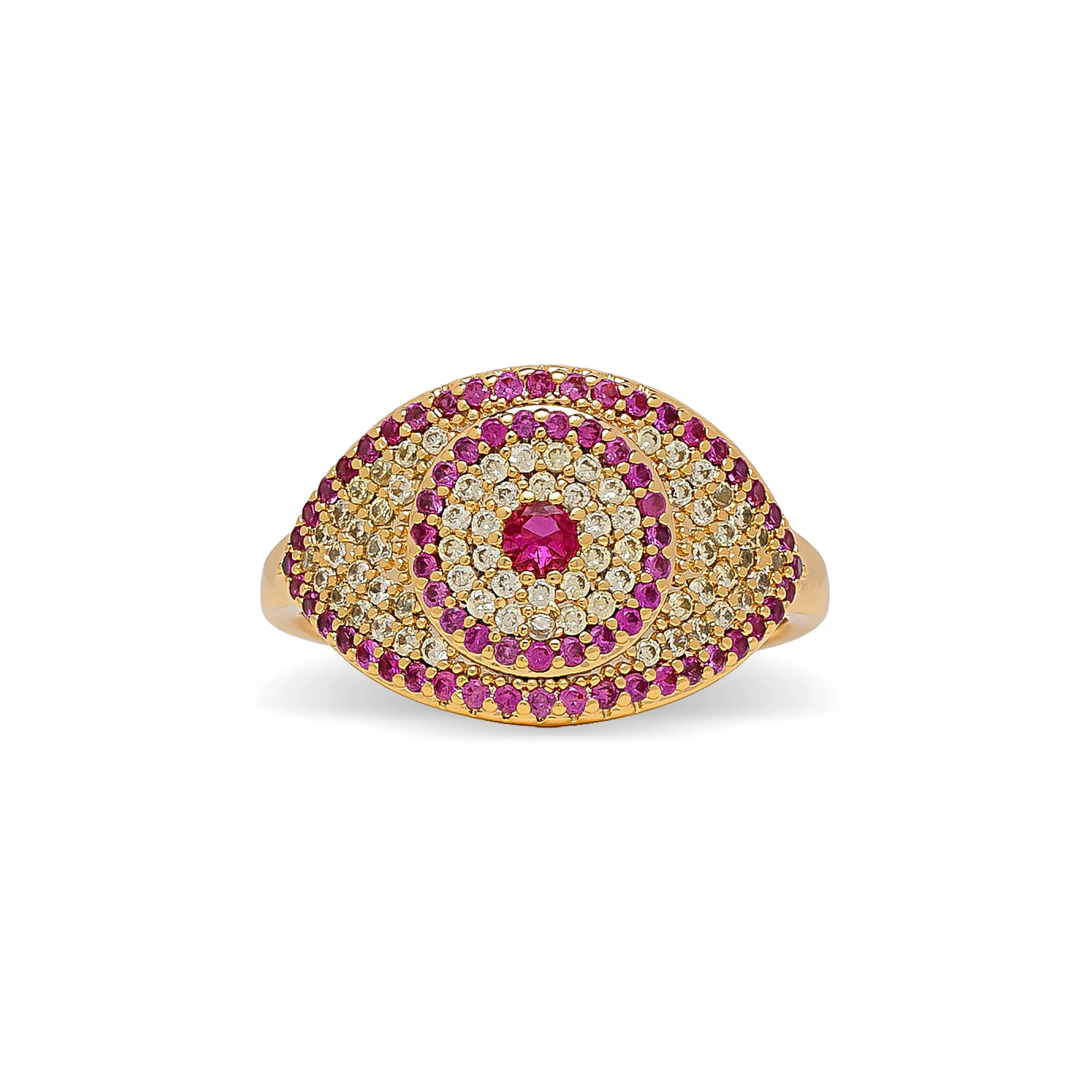 Fuschia Pink Evil Eye Cubic Zirconia Ring