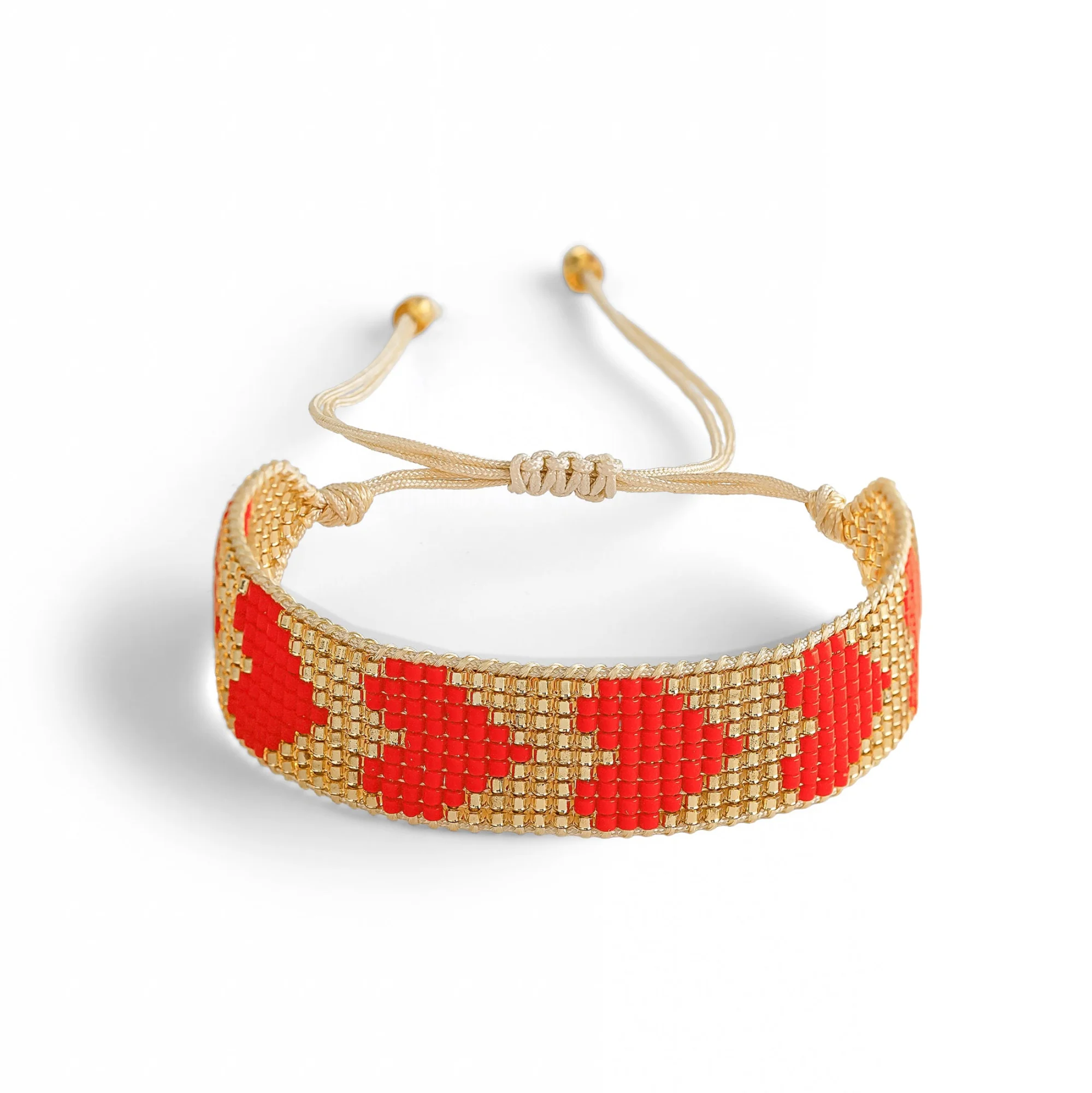 Gold and Orange Heart Japanese Miyuki Beaded Bracelet