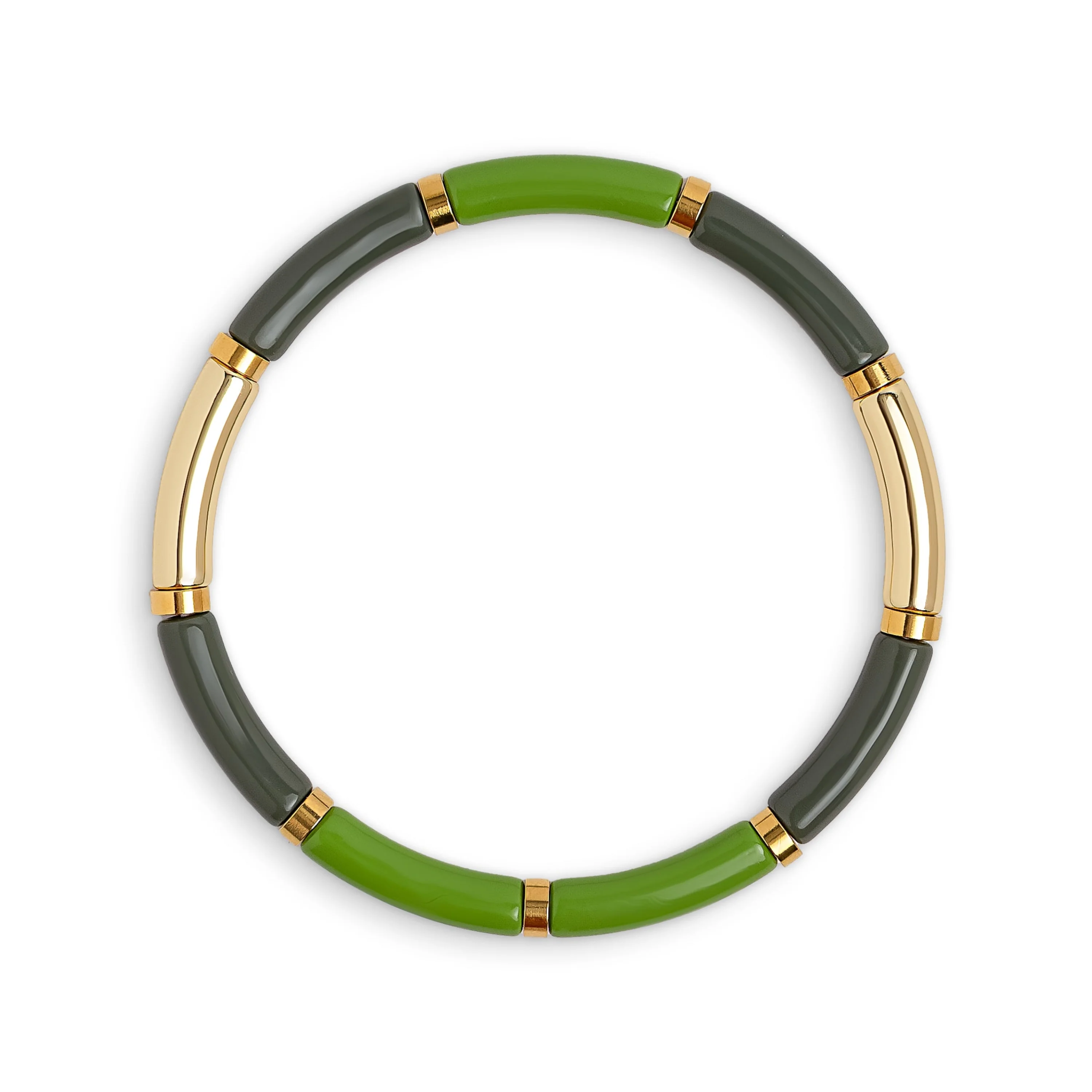 Green Enamel Elasticated Metal Bead Bracelet