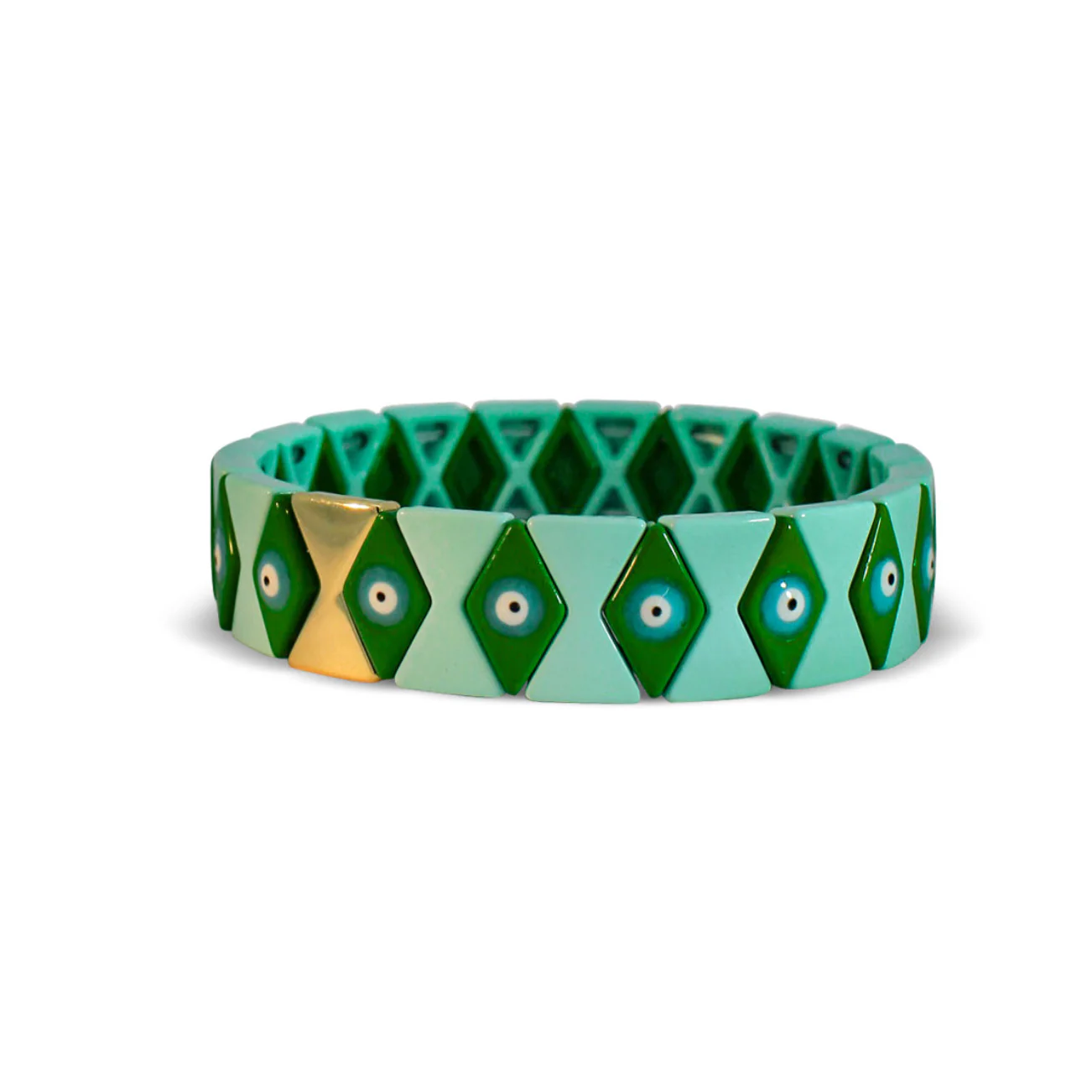 Green Evil Eye Diamond Pattern Metal Bracelet