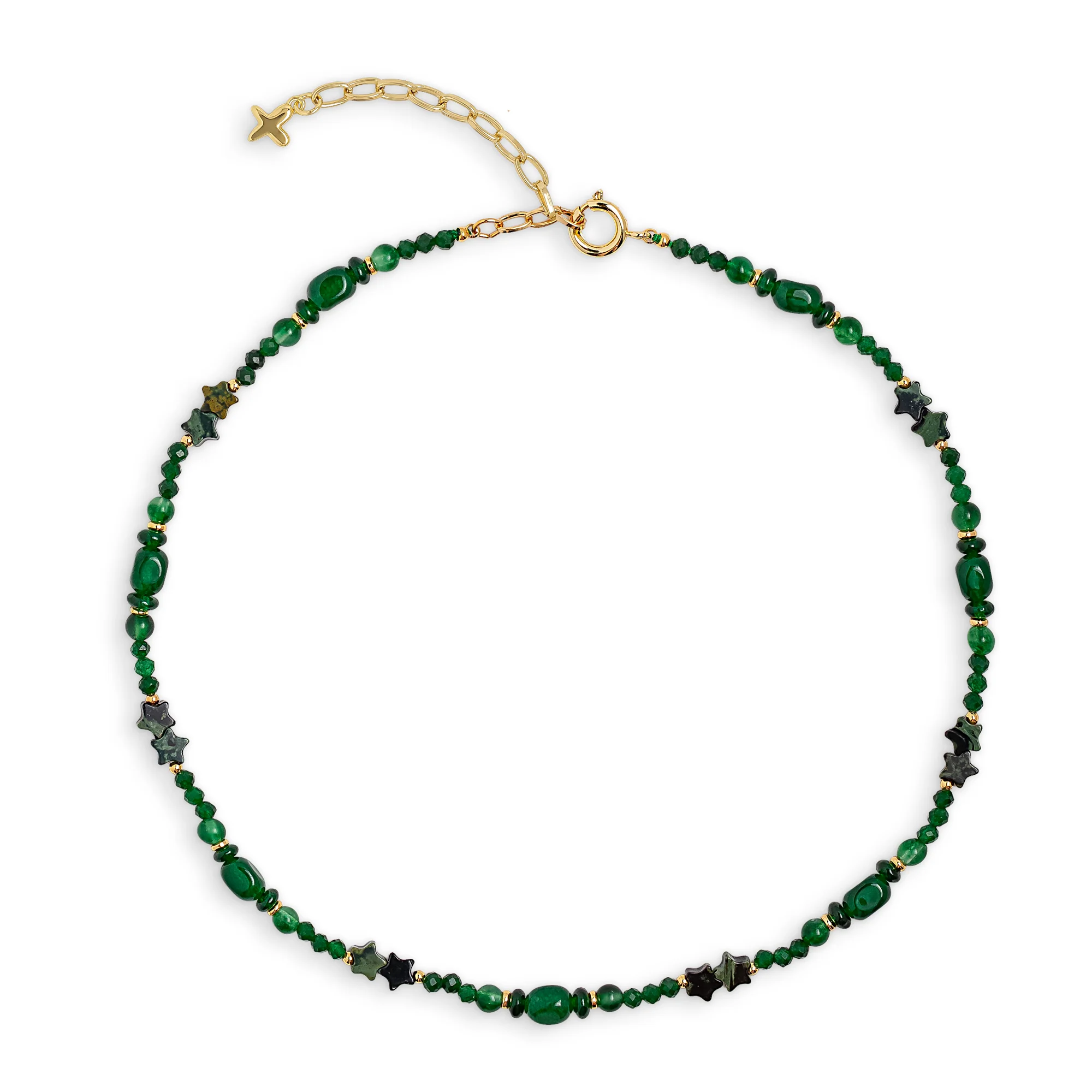 Green Jade Stone Star Beaded Necklace