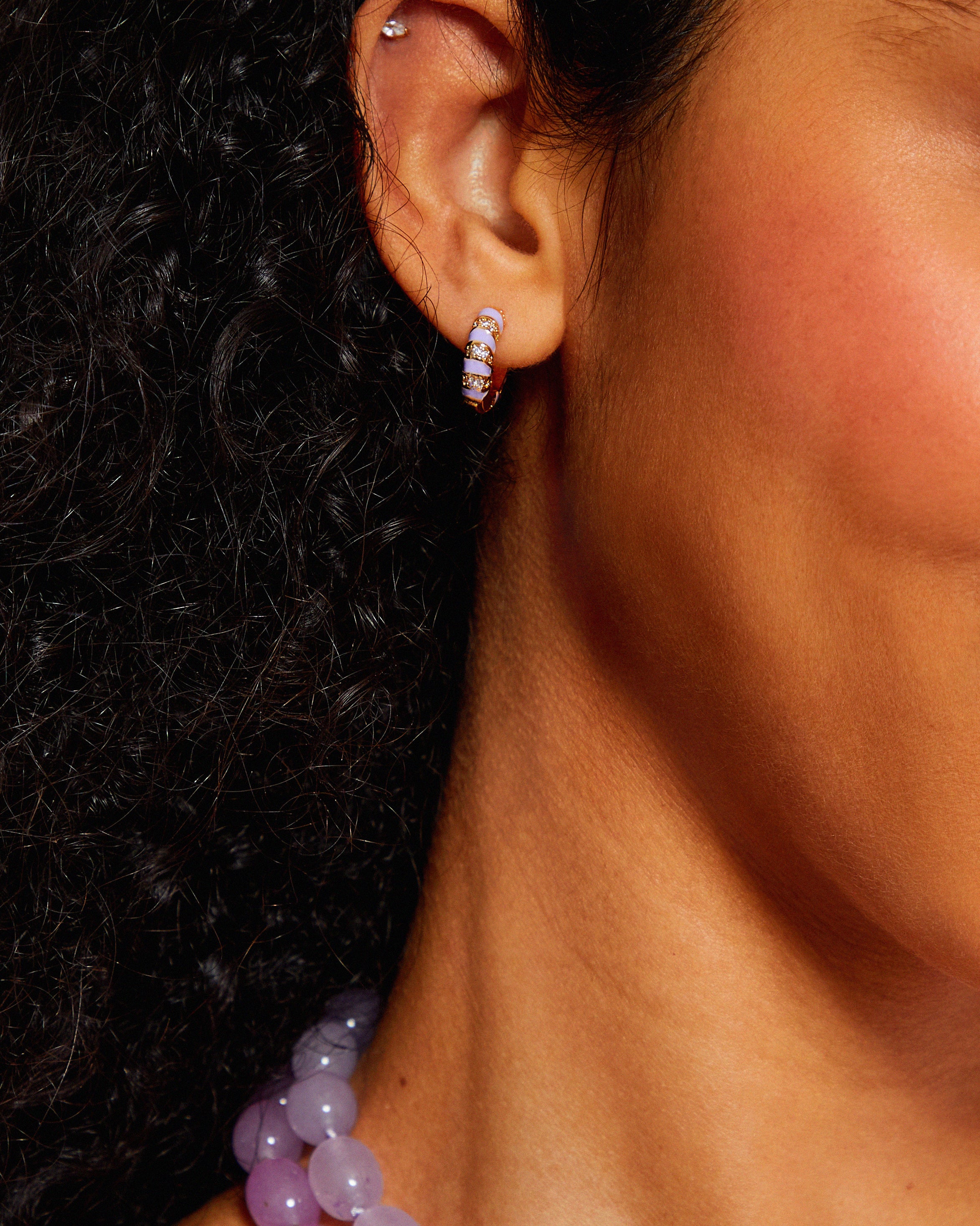Lilac Twisted Cubic Zirconia Huggie Hoop Earrings - Image 2