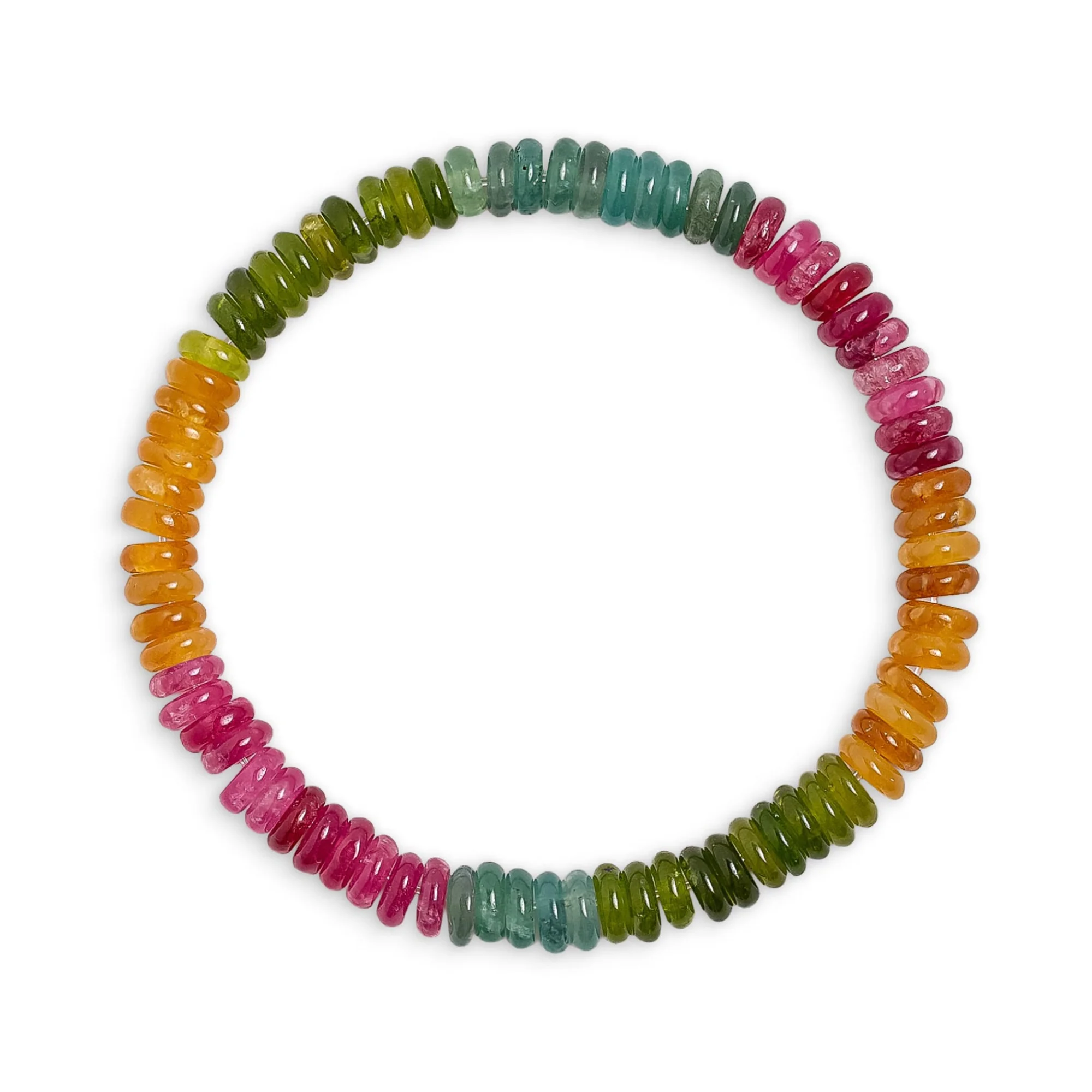 Multicoloured Mixed Jade Stone Flat Beaded Bracelet