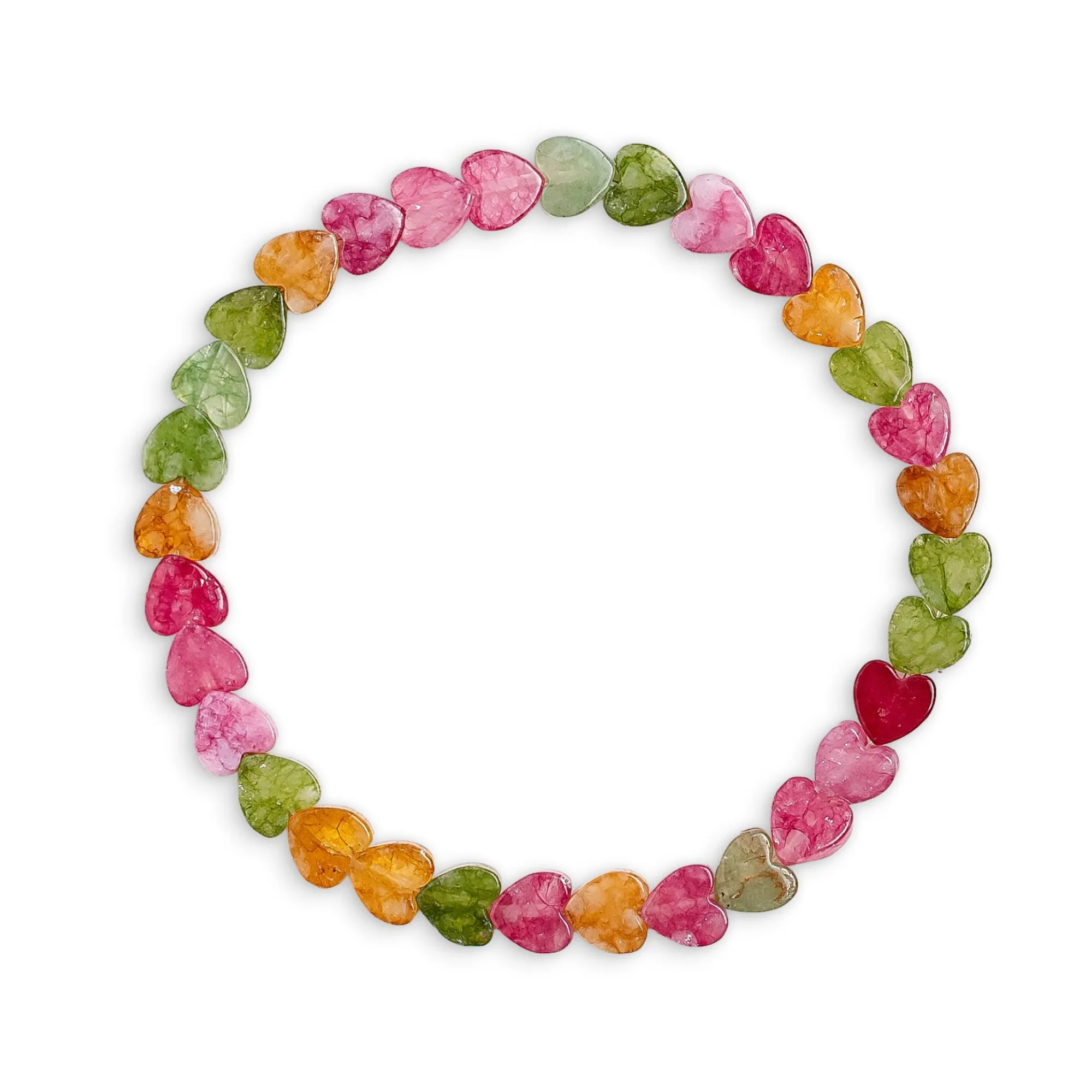 Multicoloured Mixed Jade Stone Heart Bracelet
