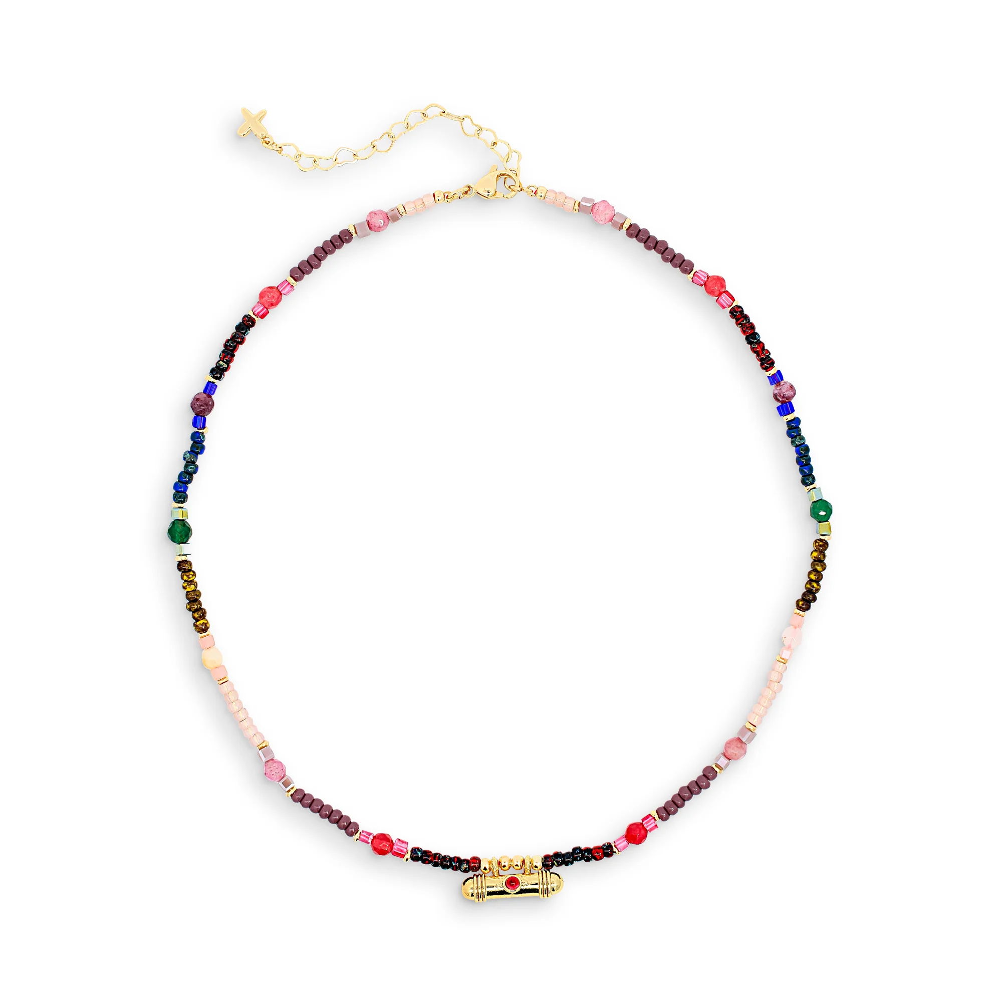 Multicoloured Natural Stone Charm Necklace