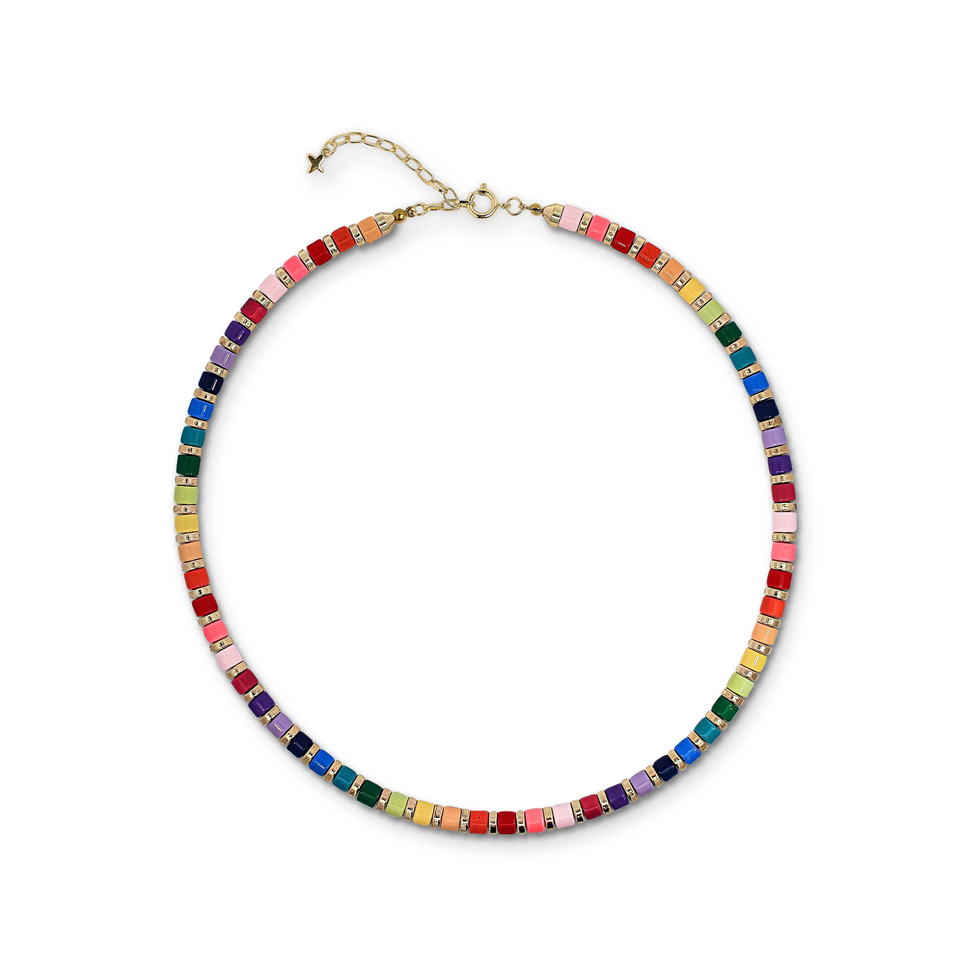 Multicoloured Rainbow and Gold-Tone Metal Beaded Necklace