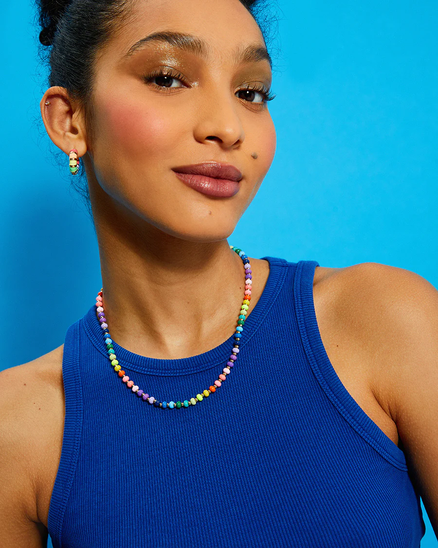 Multicoloured Rainbow and Gold-Tone Round Beaded Necklace - Image 2