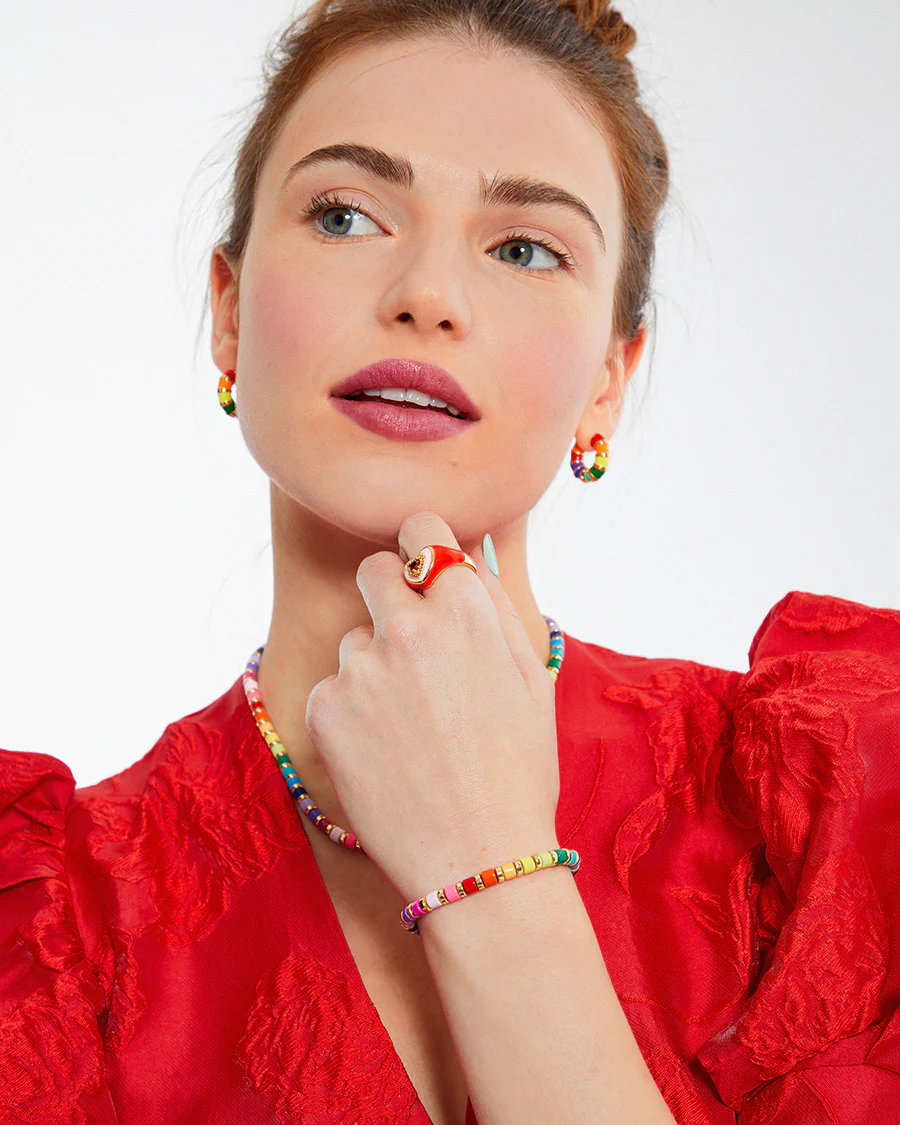 Multicoloured Rainbow Metal Beaded Bracelet - Image 2
