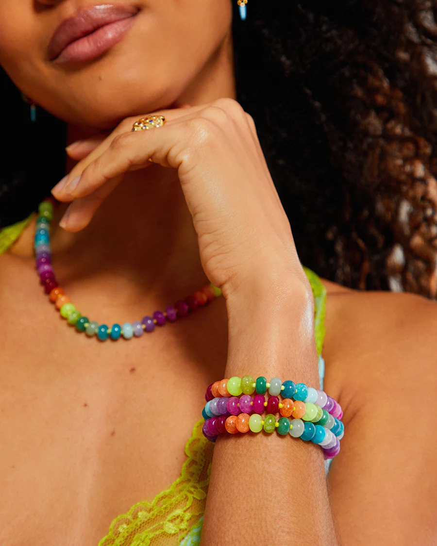 Multicoloured Rainbow Mixed Jade Stone Natural Beaded Bracelet - Image 2