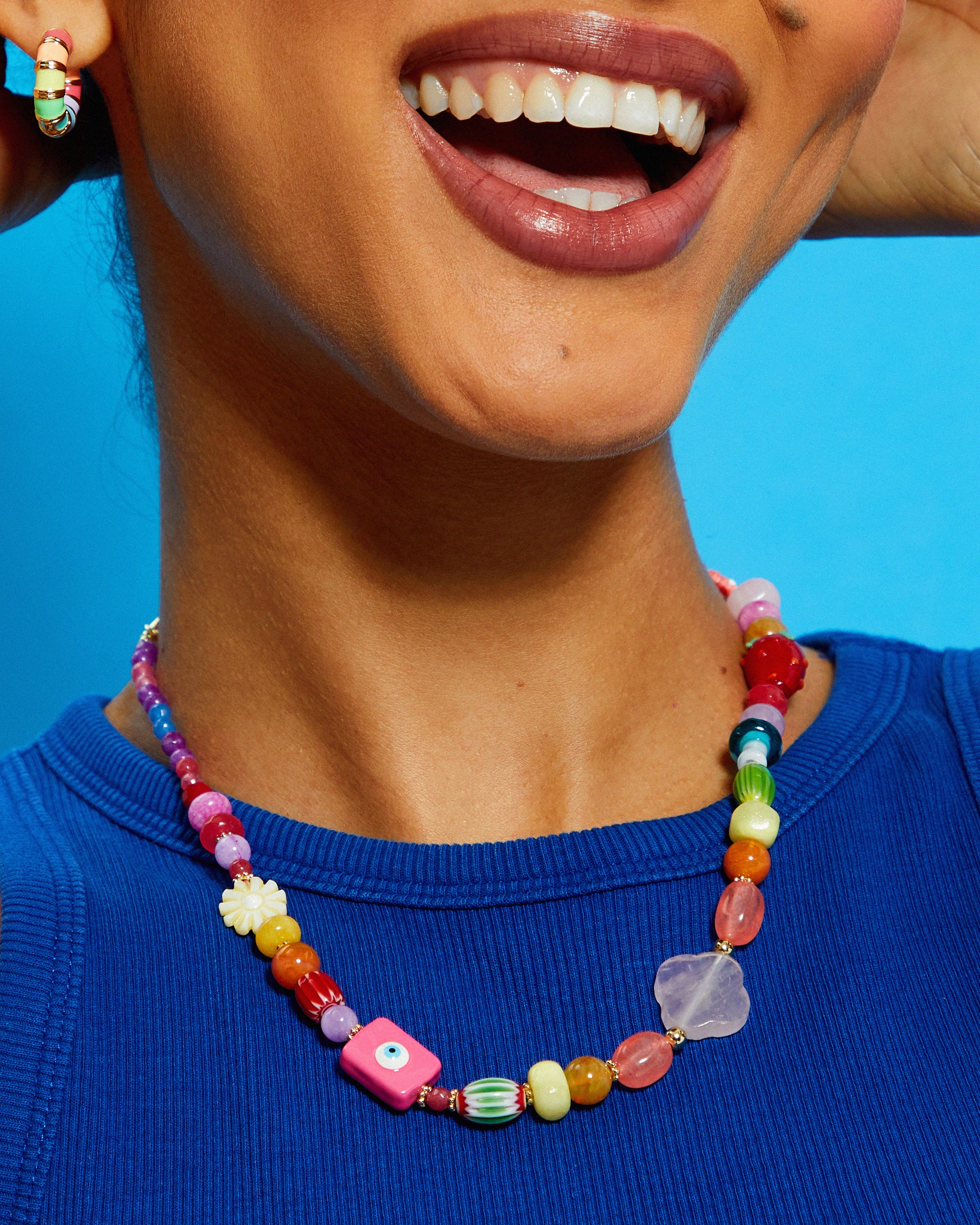 Multicoloured Rainbow Natural Stone Beaded Charm Necklace - Image 2