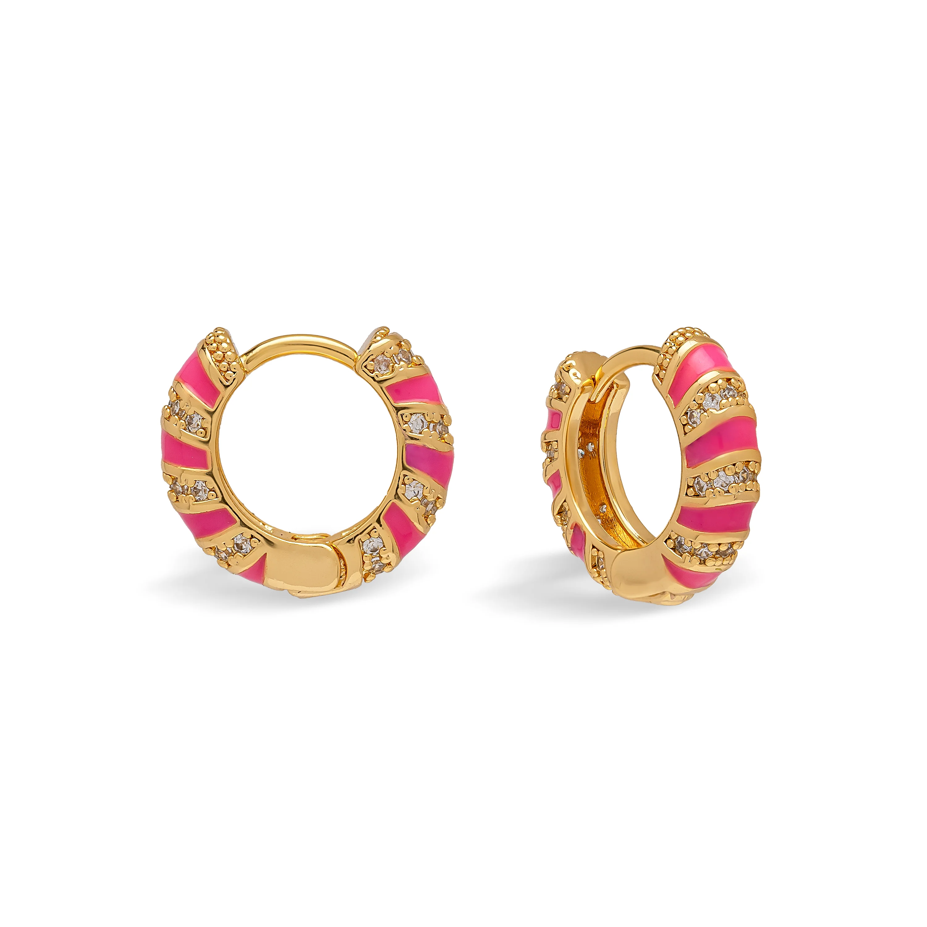 Pink Twisted Cubic Zirconia Huggie Hoop Earrings