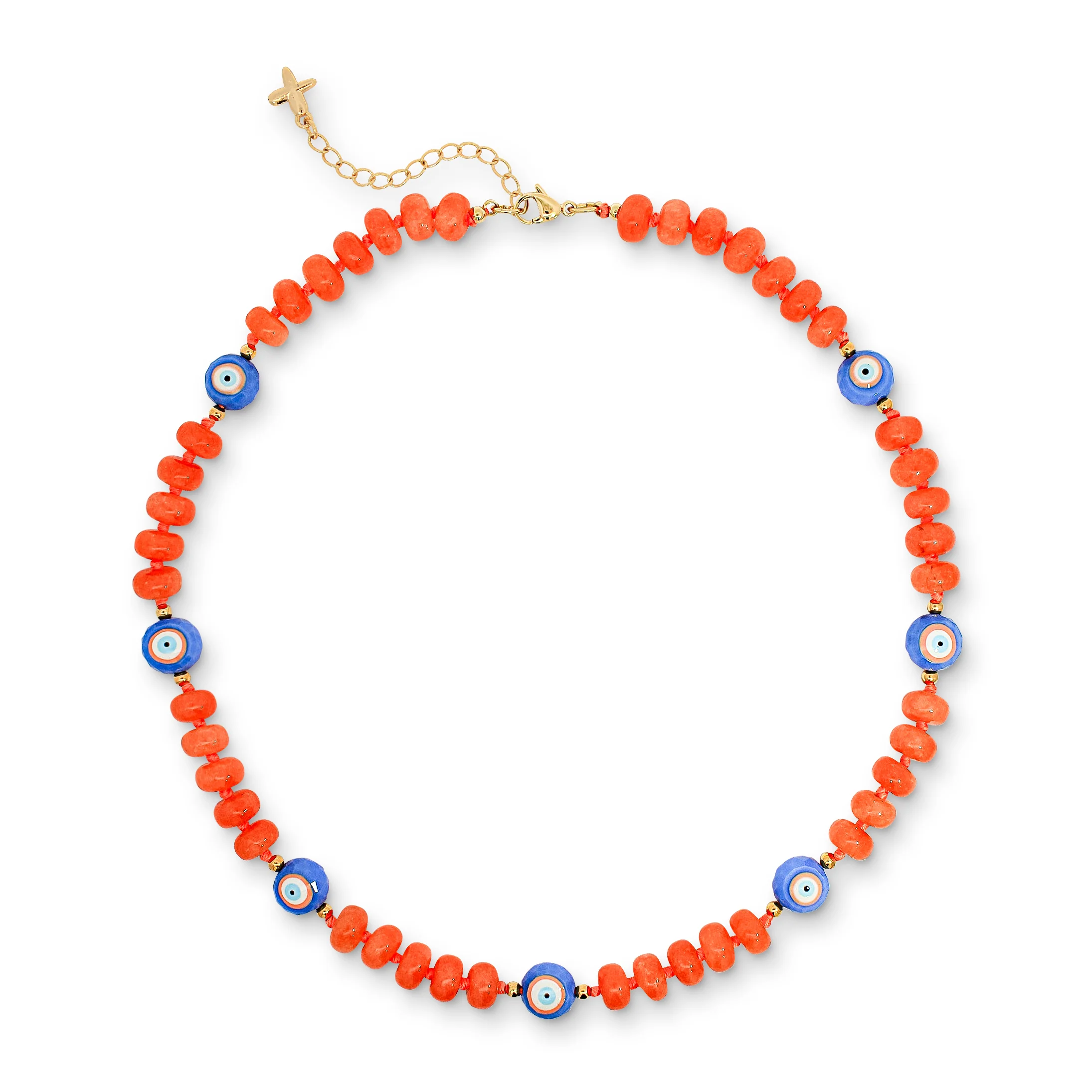 Orange & Lilac Evil Eye Mixed Jade Stone Natural Beaded Charm Necklace
