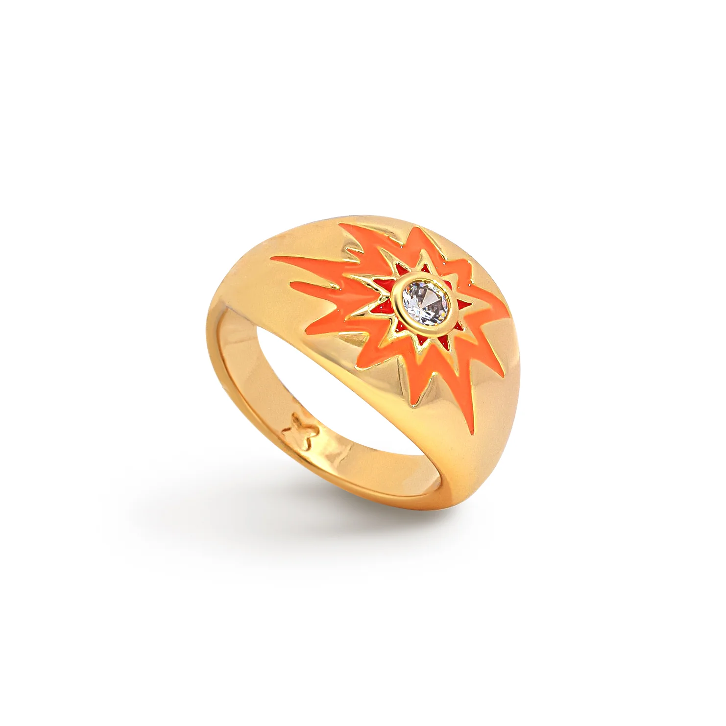 Orange Embellished Star Enamel Ring - Image 3