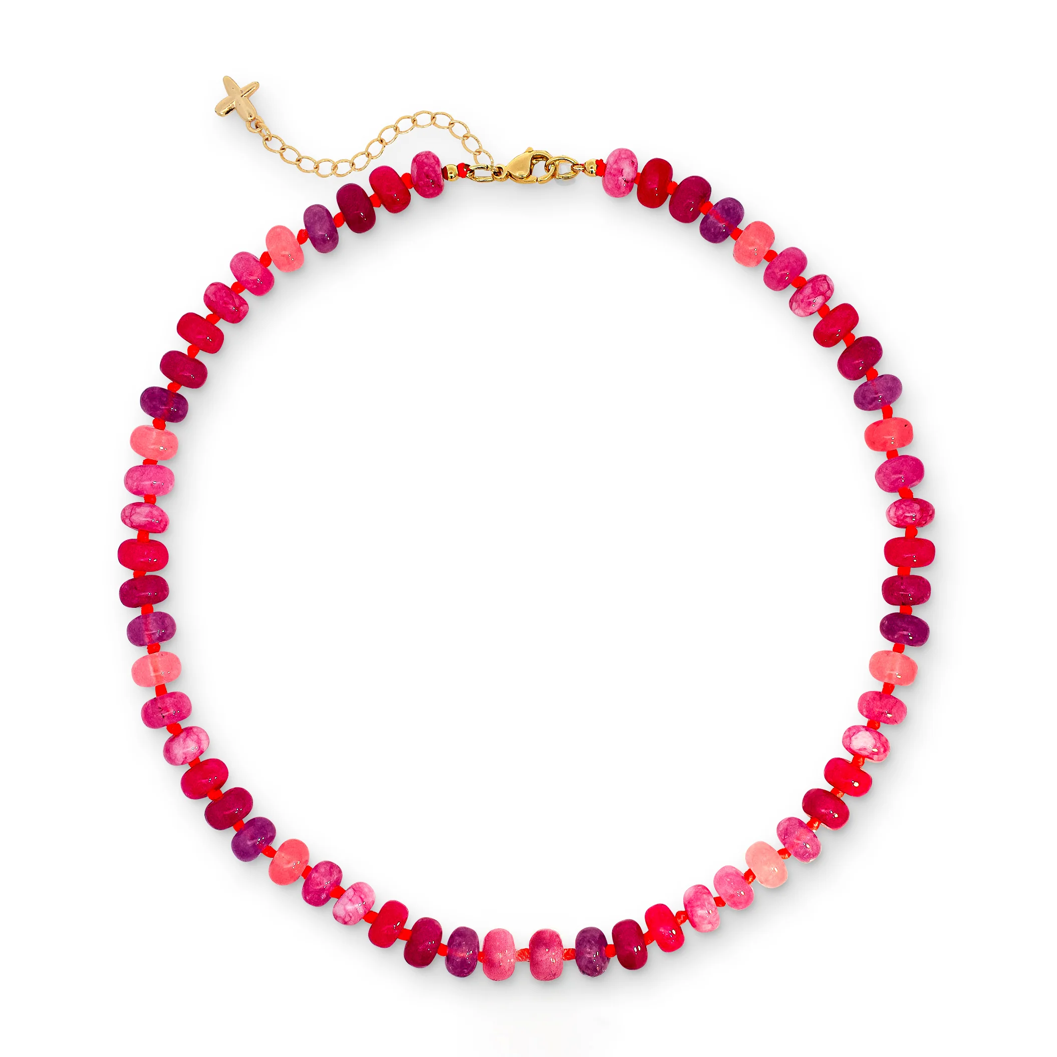 Pink Mixed Jade Stone Natural Beaded Necklace