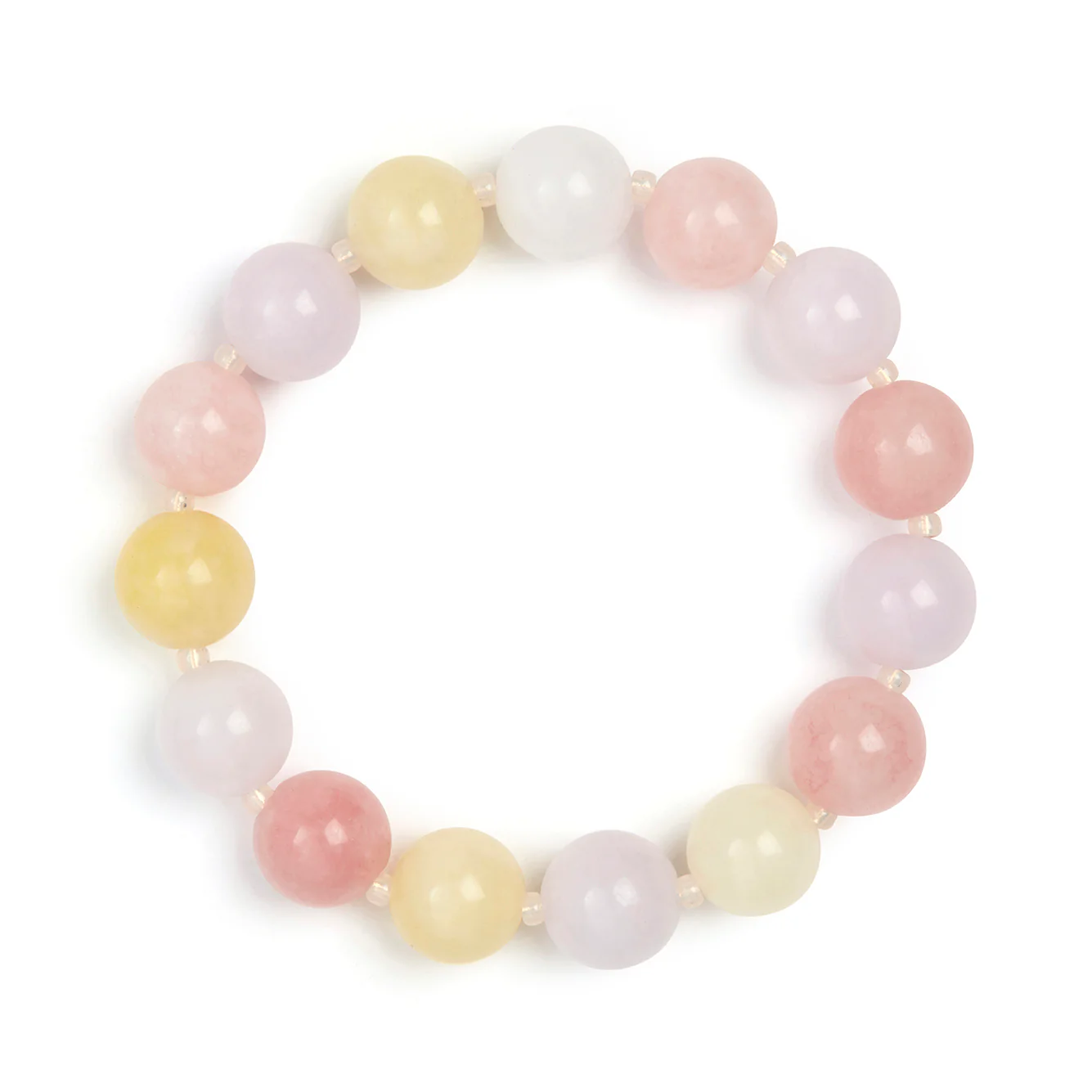 Pink, Yellow and White Mixed Jade Stone Natural Beaded Bracelet