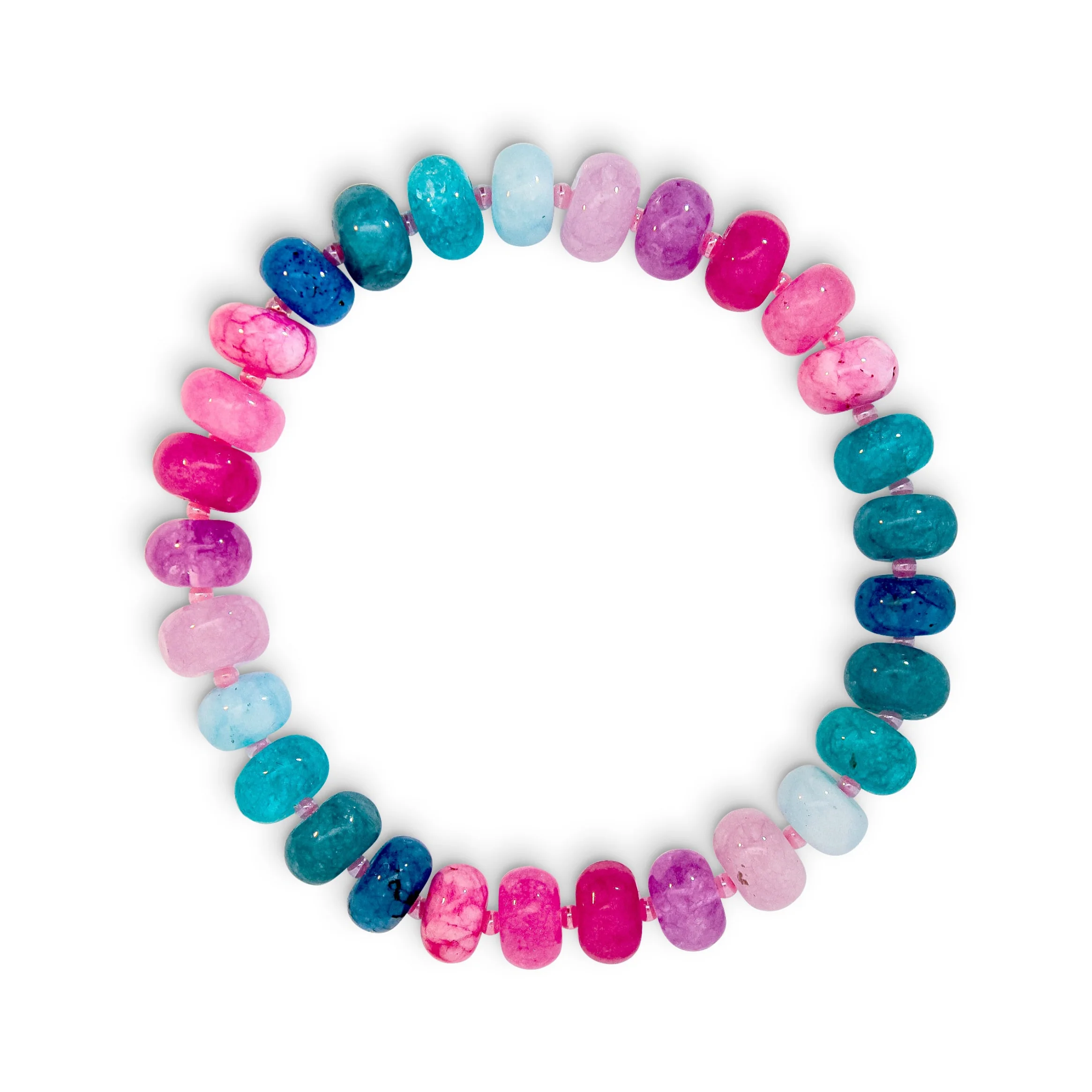 Purple, Pink & Blue Mixed Jade Stone Natural Beaded Bracelet