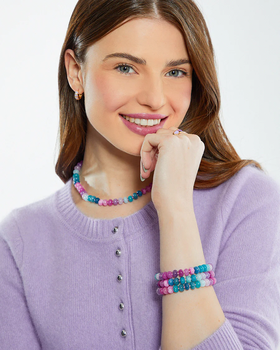Purple, Pink & Blue Mixed Jade Stone Natural Beaded Bracelet - Image 2
