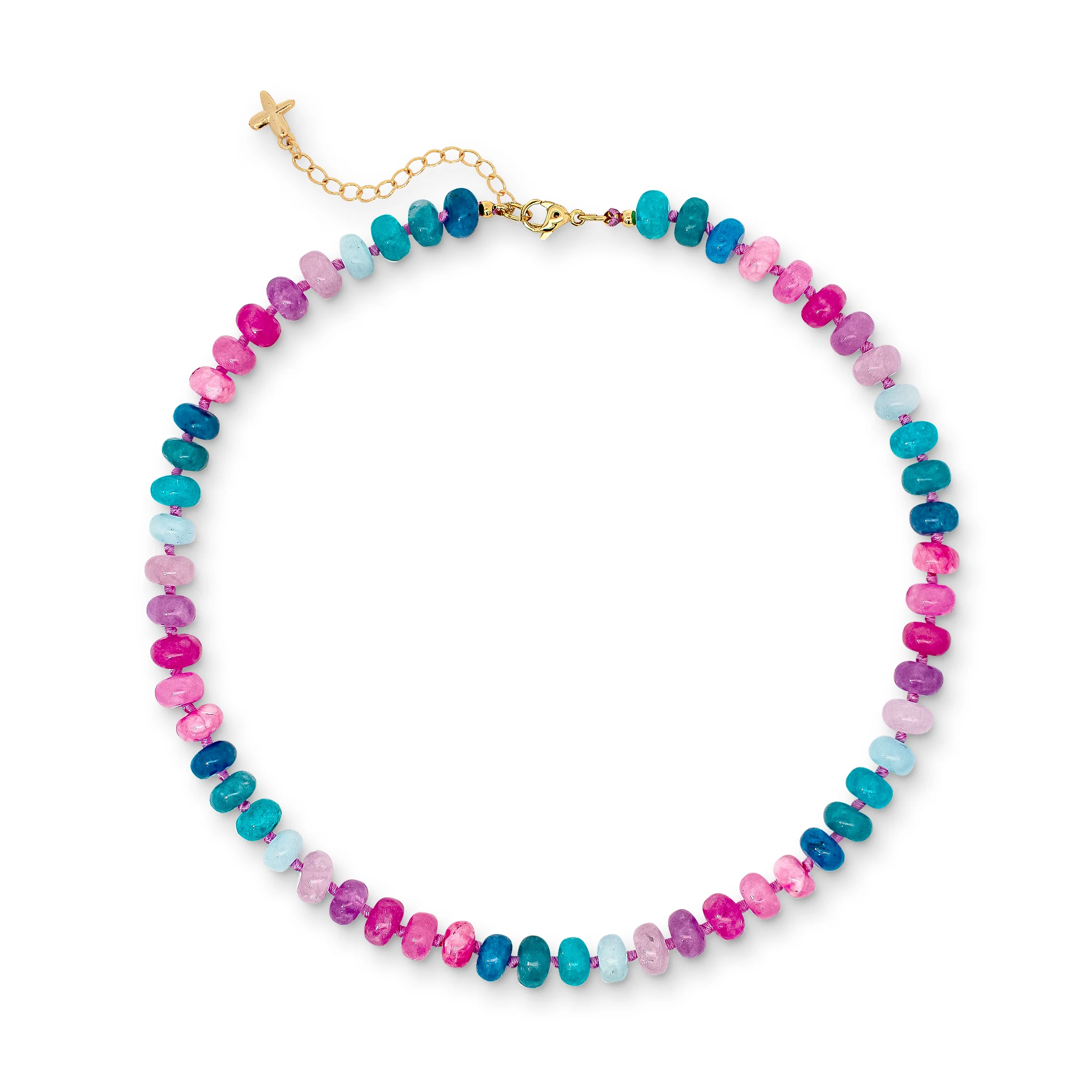 Purple, Pink & Blue Mixed Jade Stone Natural Beaded Necklace