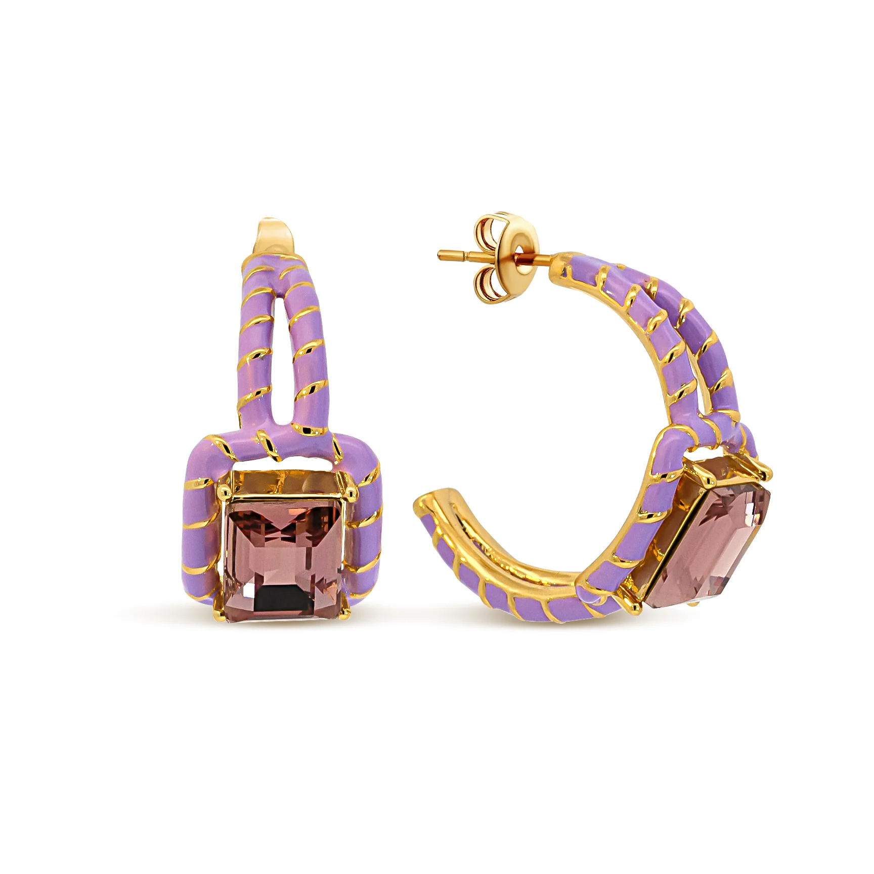 Purple Twisted Rope Half-Hoop Earrings