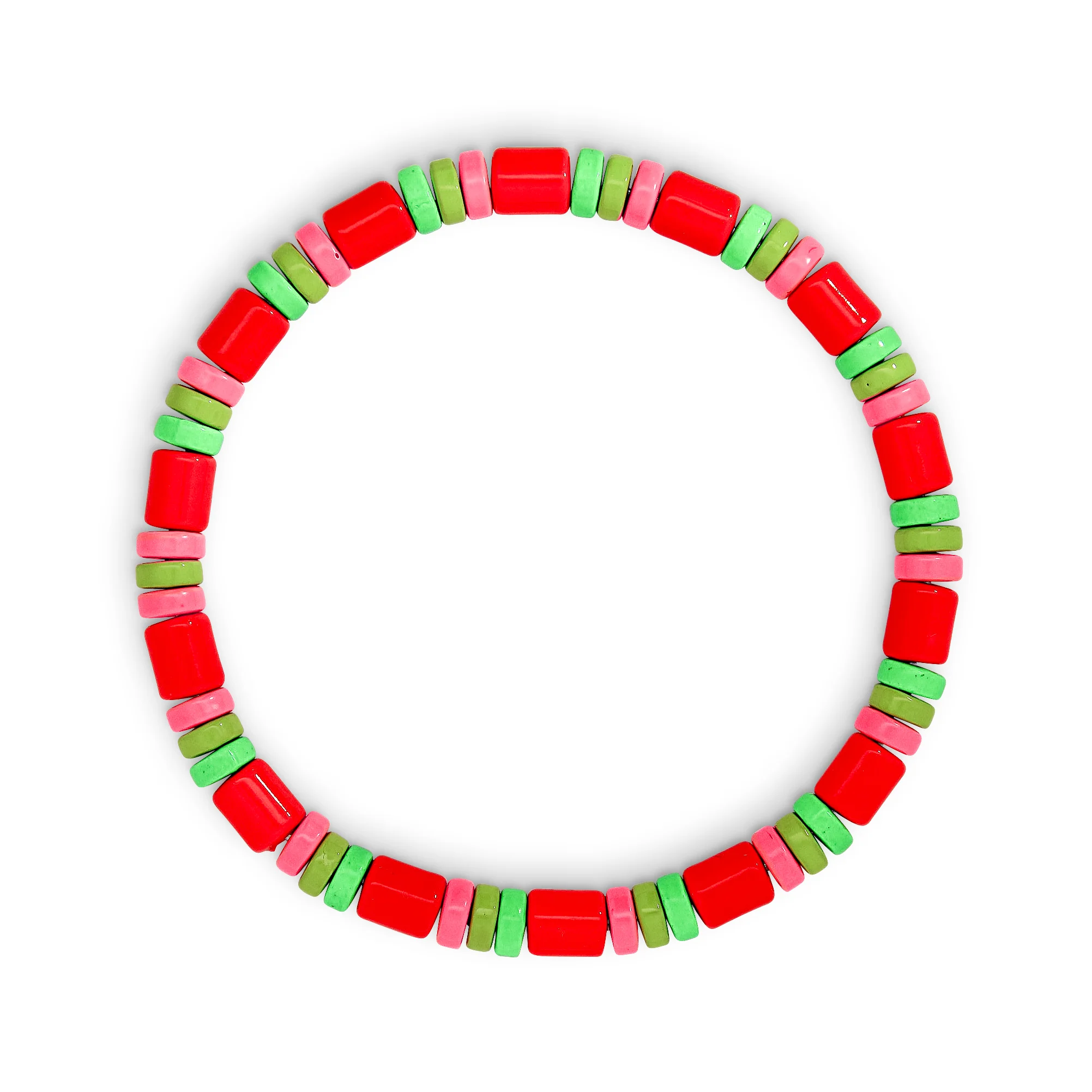 Red and Neon Pink and Green Metal Beaded Bracelet
