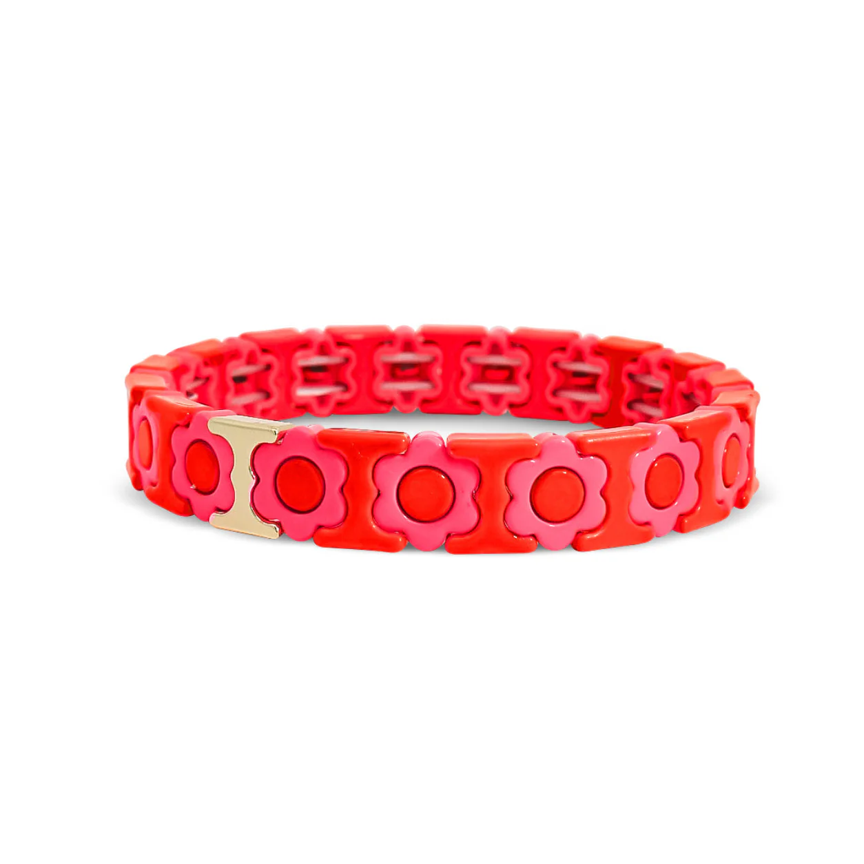 Red and Neon Pink Flower Metal Beaded Bracelet
