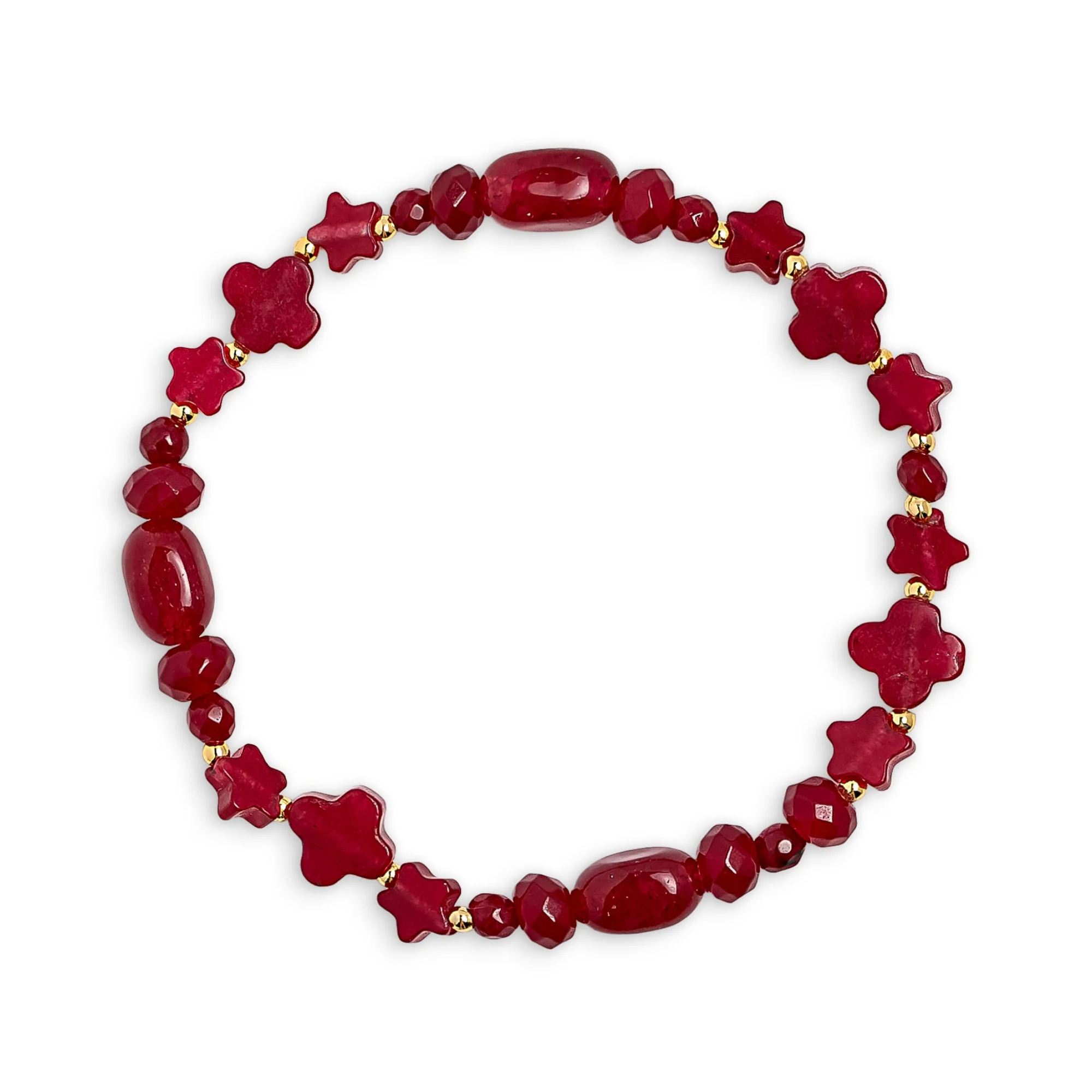Red Jade Stone Star Beaded Bracelet