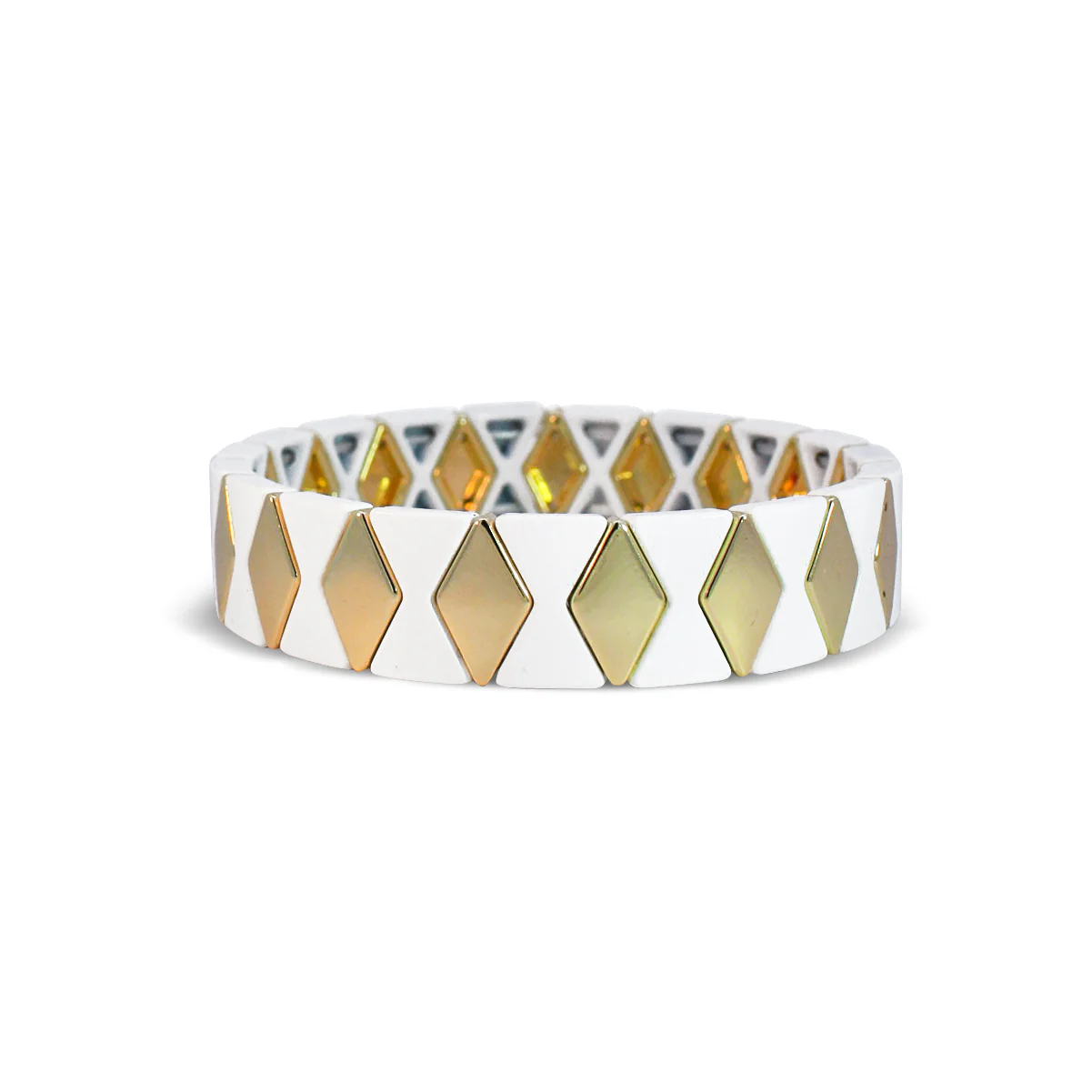 White and Gold Diamond Pattern Metal Bracelet - Image 3